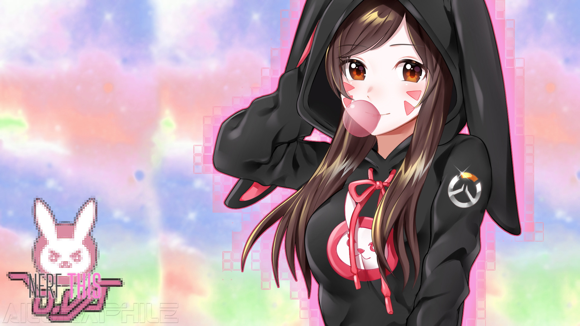 D.Va, Overwatch, Felpa con orecchie, Gomma da masticare, Anime, 1920x1080, immagine di sfondo