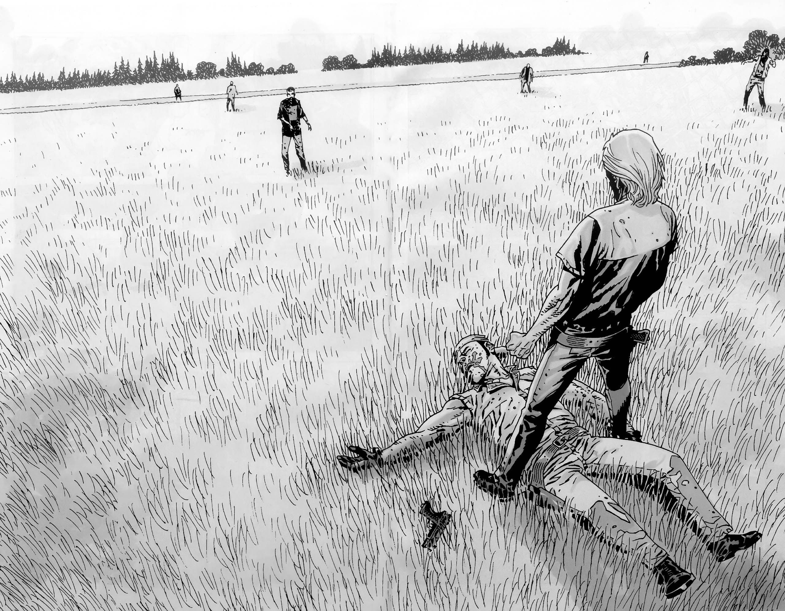 The Walking Dead, Fumetto, Zombie, Campo d'erba, Bianco e nero, 2K, sfondo desktop