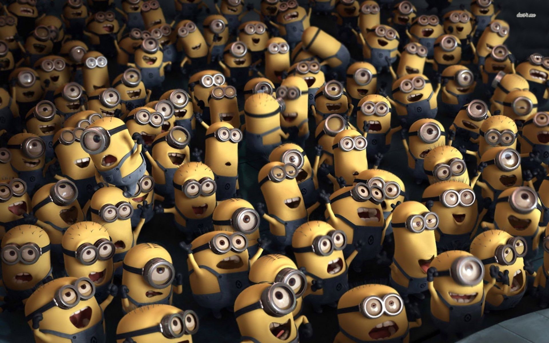 Minion, Folla di Minion, Cattivissimo me, Sfondo scuro, wallpaper Android