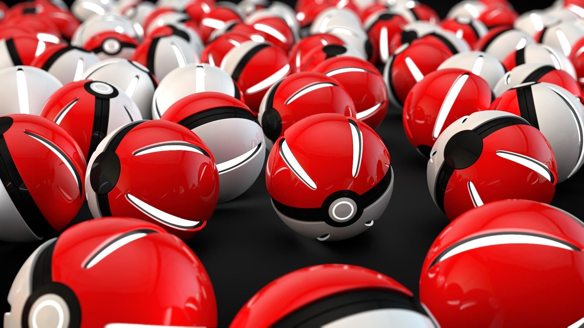 Poké Ball, 3D, Rosso e bianco, 16:9 Full HD, sfondo widescreen