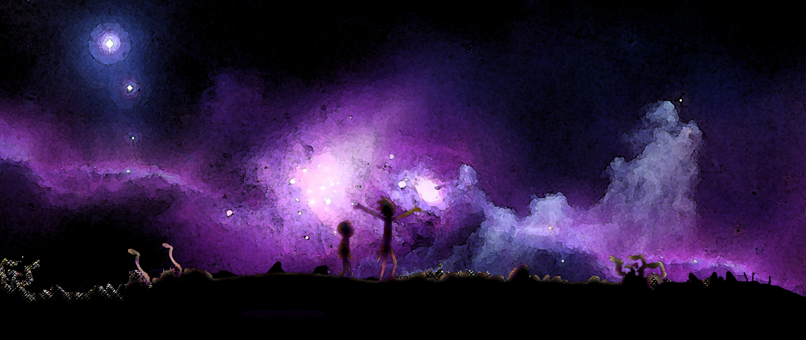 Rick Sanchez, Morty Smith, Silhouette, Nebulosa, 21:9 1080p, sfondo per monitor ultrawide
