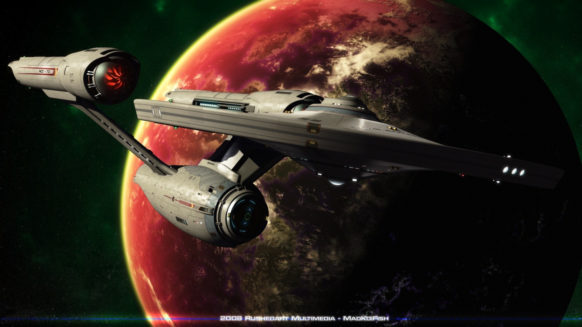 USS Enterprise, Star Trek, Pianeta rosso, Astronave, 16:9 Full HD, sfondo widescreen