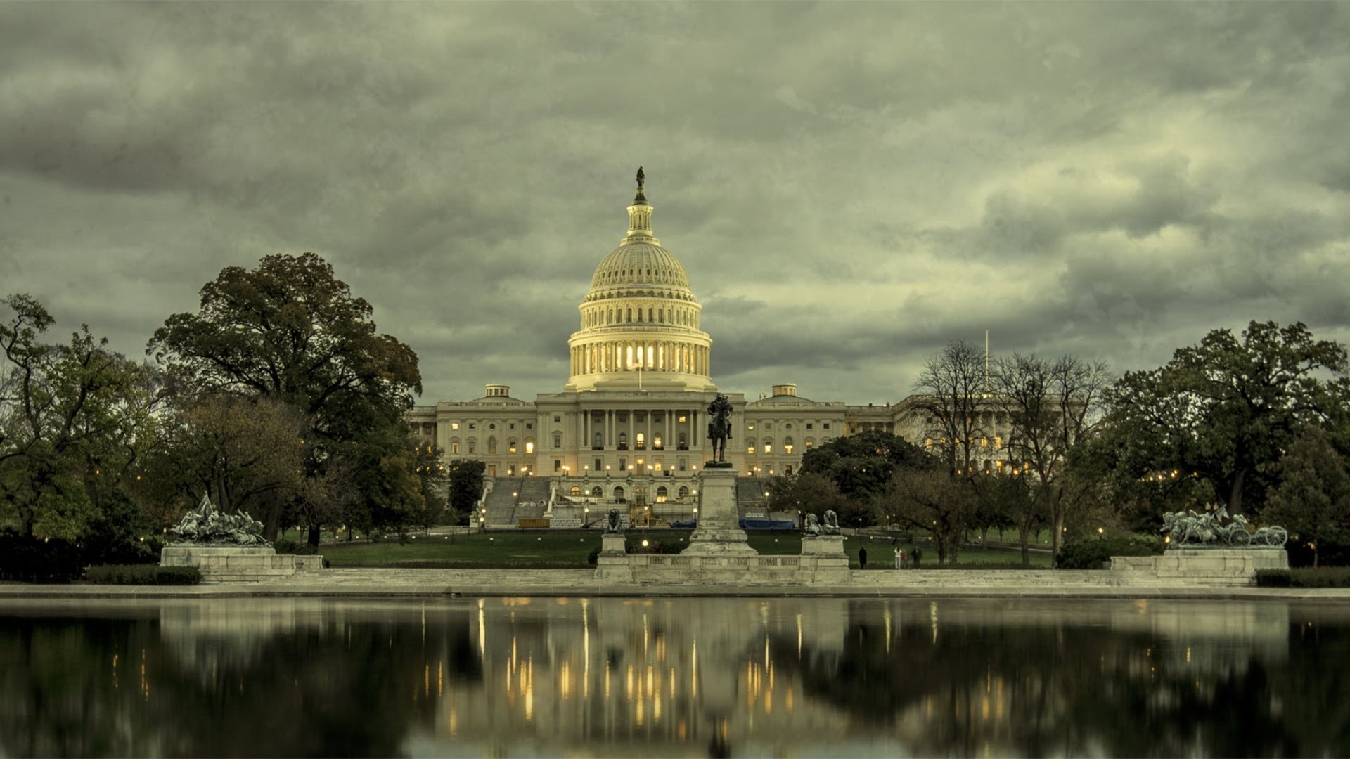 Campidoglio degli Stati Uniti, Washington, House of Cards, Cielo nuvoloso, Riflesso, sfondo desktop