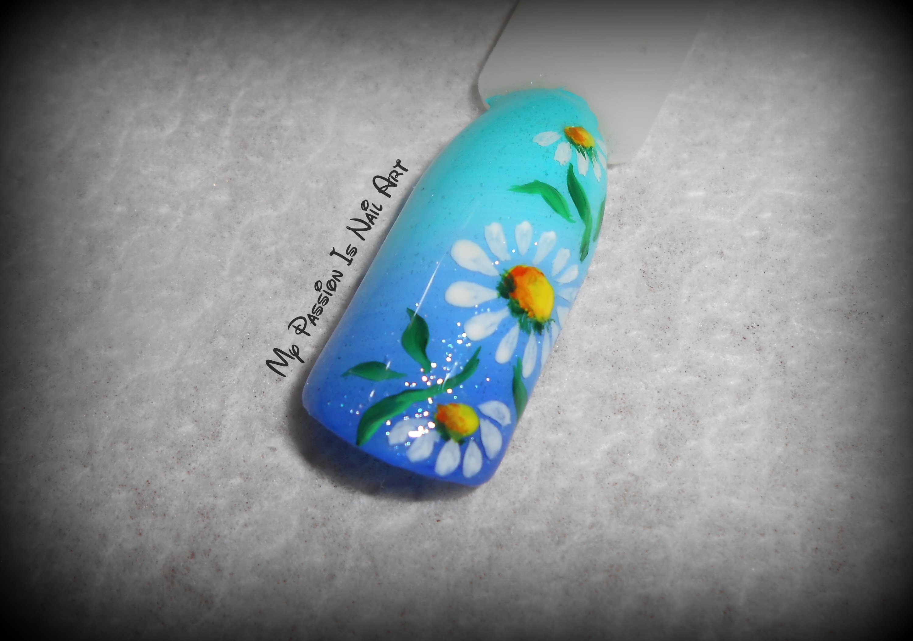 Nail art, Unghia sfumata, Margherite, Azzurro, 2K, sfondo per portatile