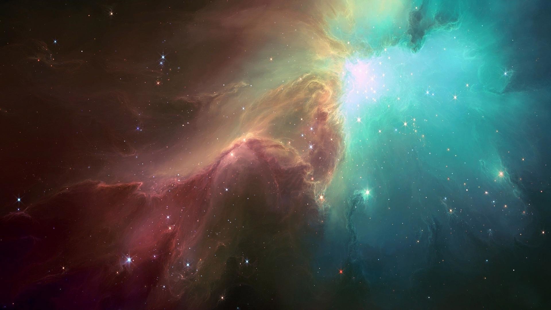 Nebulosa, Spazio, Verde acqua, Arancione, Full HD, sfondo per portatile
