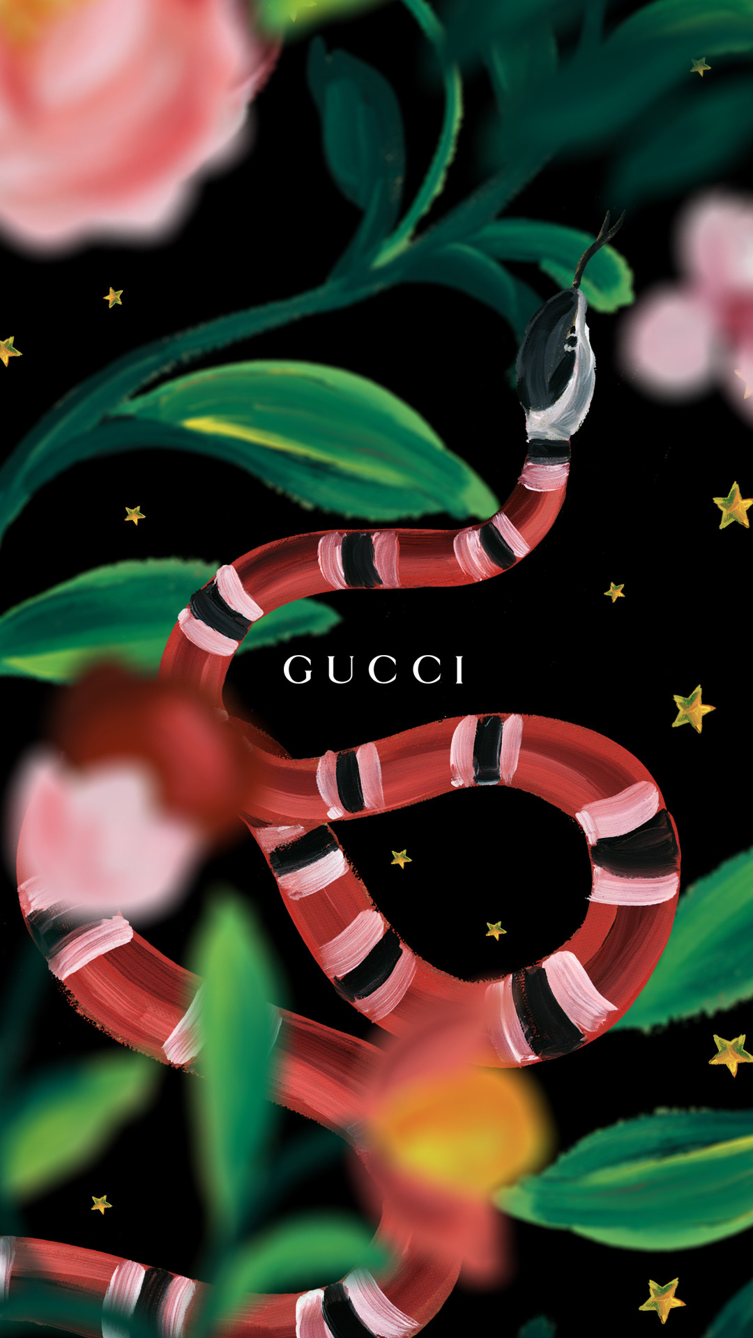 Gucci, Serpente corallo, Fiori, Motivo floreale, Full HD, sfondo per smartphone
