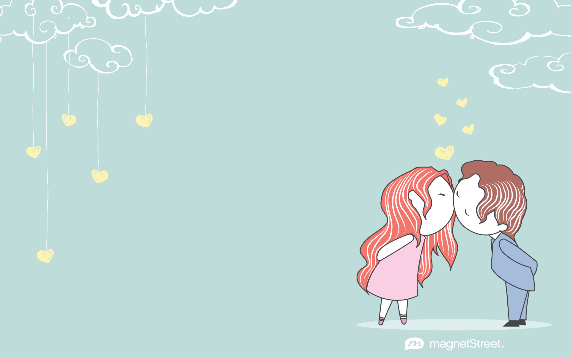 Sposi, Bacio, Cartone, Cuori, Azzurro, 1920x1200, sfondo per PC