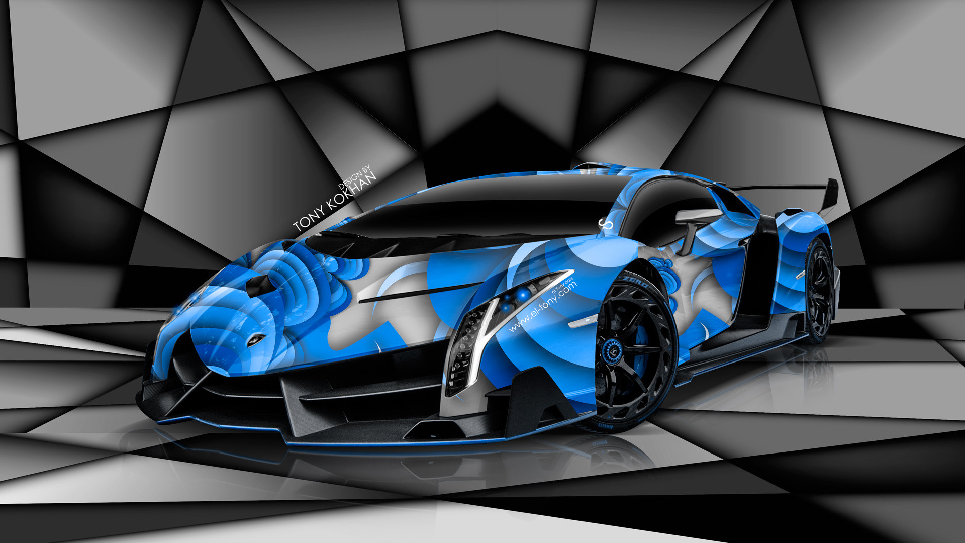 Lamborghini Veneno, Arte digitale, Blu, Astratto, 16:9 Full HD, wallpaper widescreen