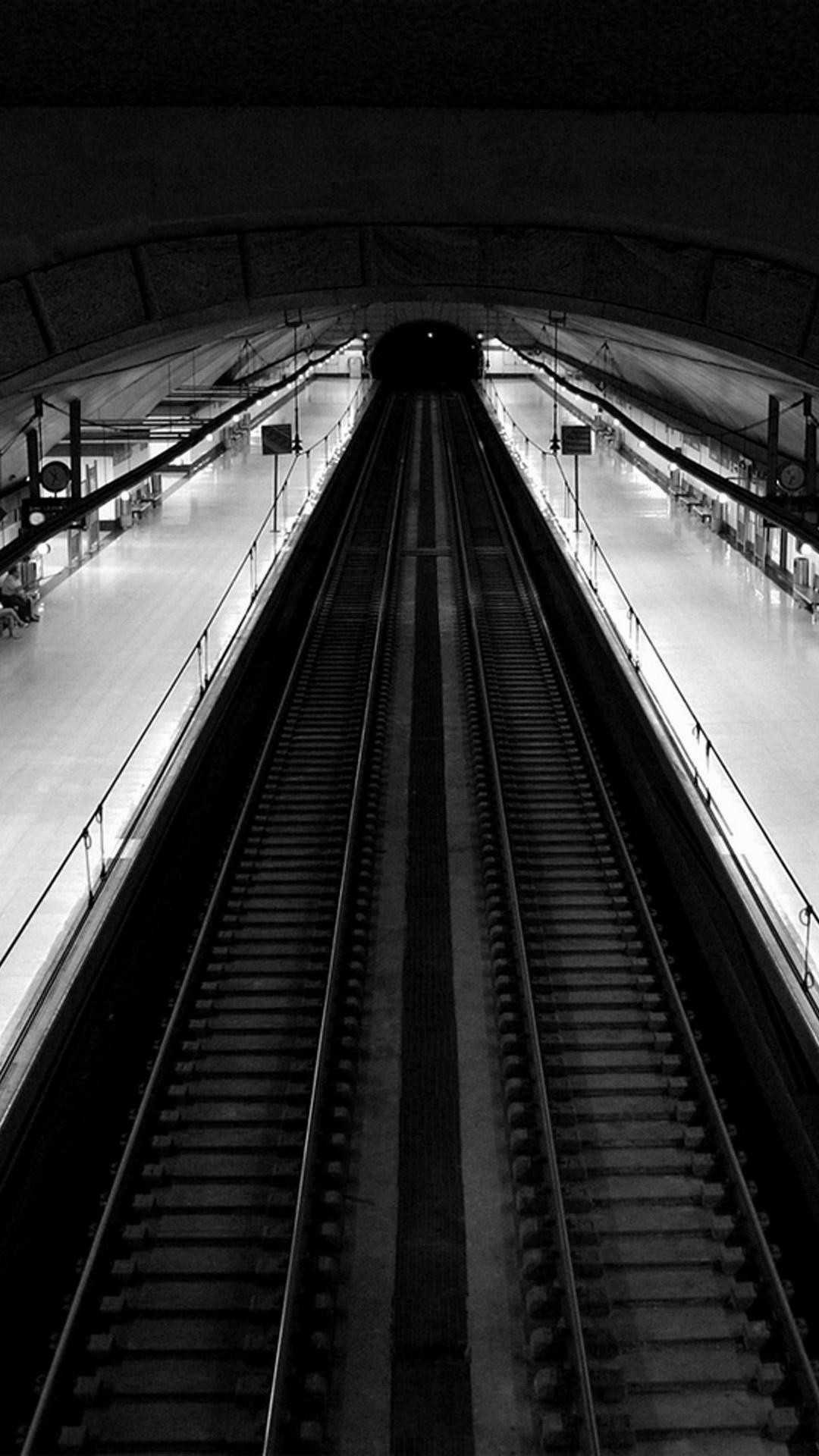 Metropolitana, Binari, Bianco e nero, Prospettiva, sfondo iPhone