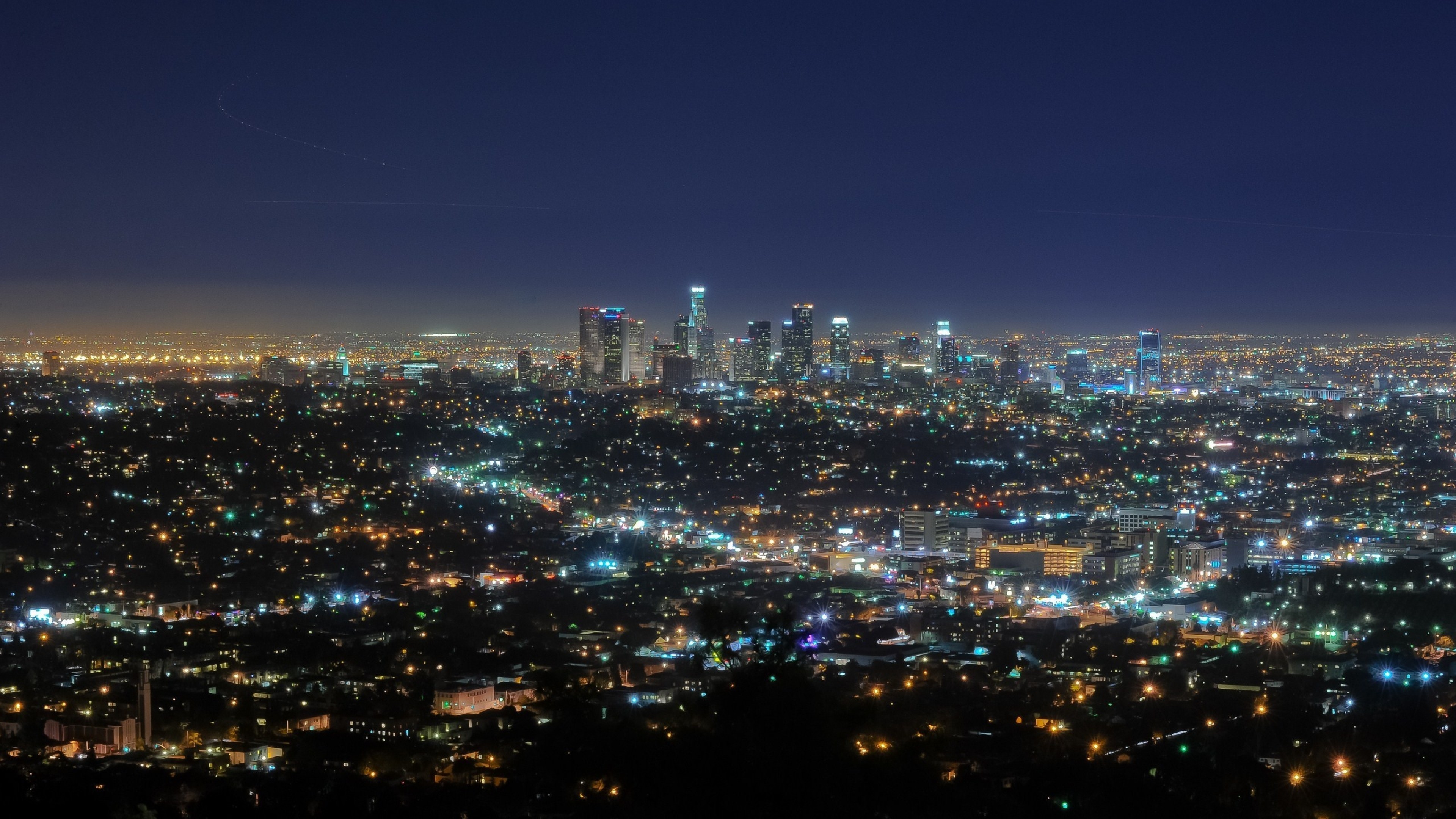Los Angeles, Downtown Los Angeles, California, Notte, Luci della città, sfondo desktop 3840x2160