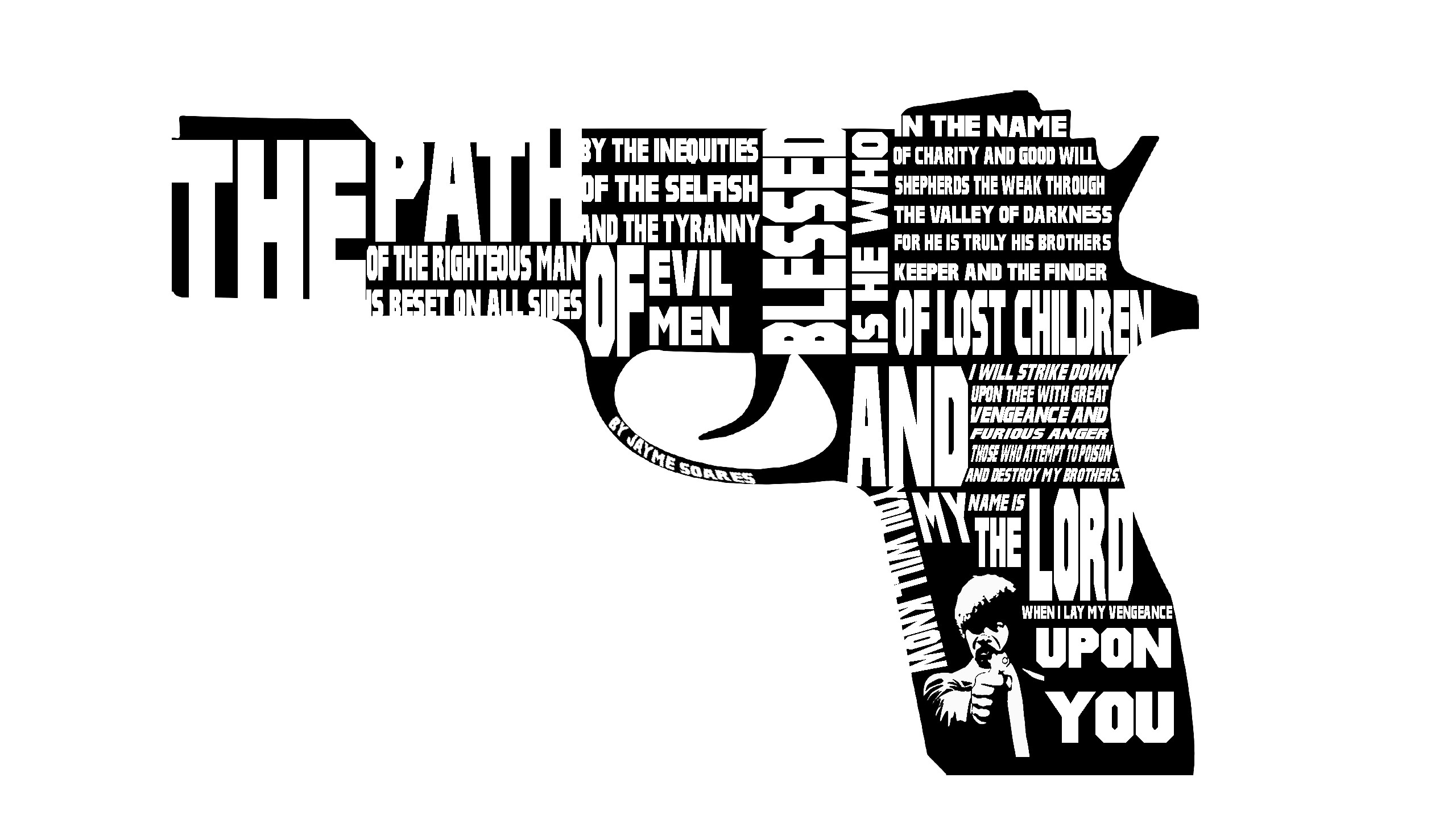 Ezechiele 25:17, Pulp Fiction, Tipografia, Pistola, 2K, sfondo per PC e portatile