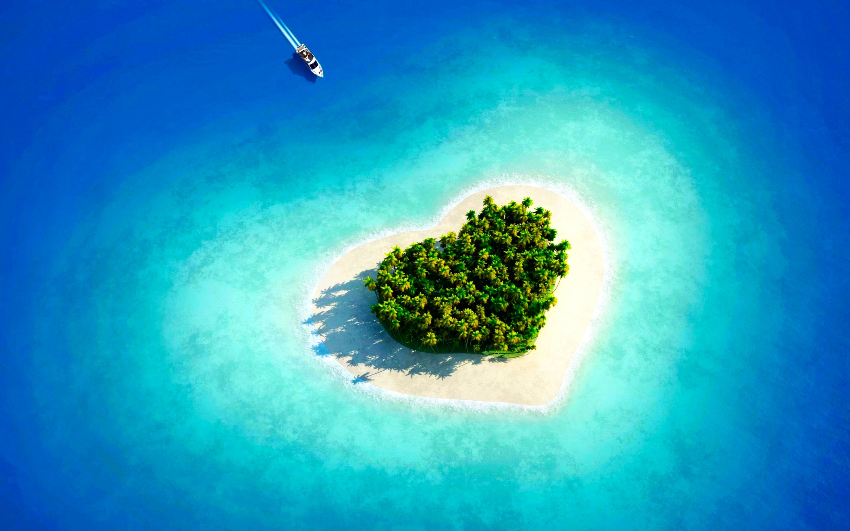 Isola a forma di cuore, Atollo, Vista aerea, 2960x1850, sfondo MacBook Pro