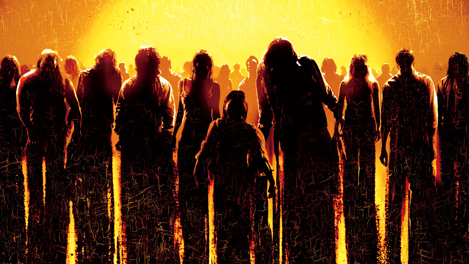 Zombi, Orda, Silhouette, Cielo arancione, Horror, 1920x1080, sfondo per PC