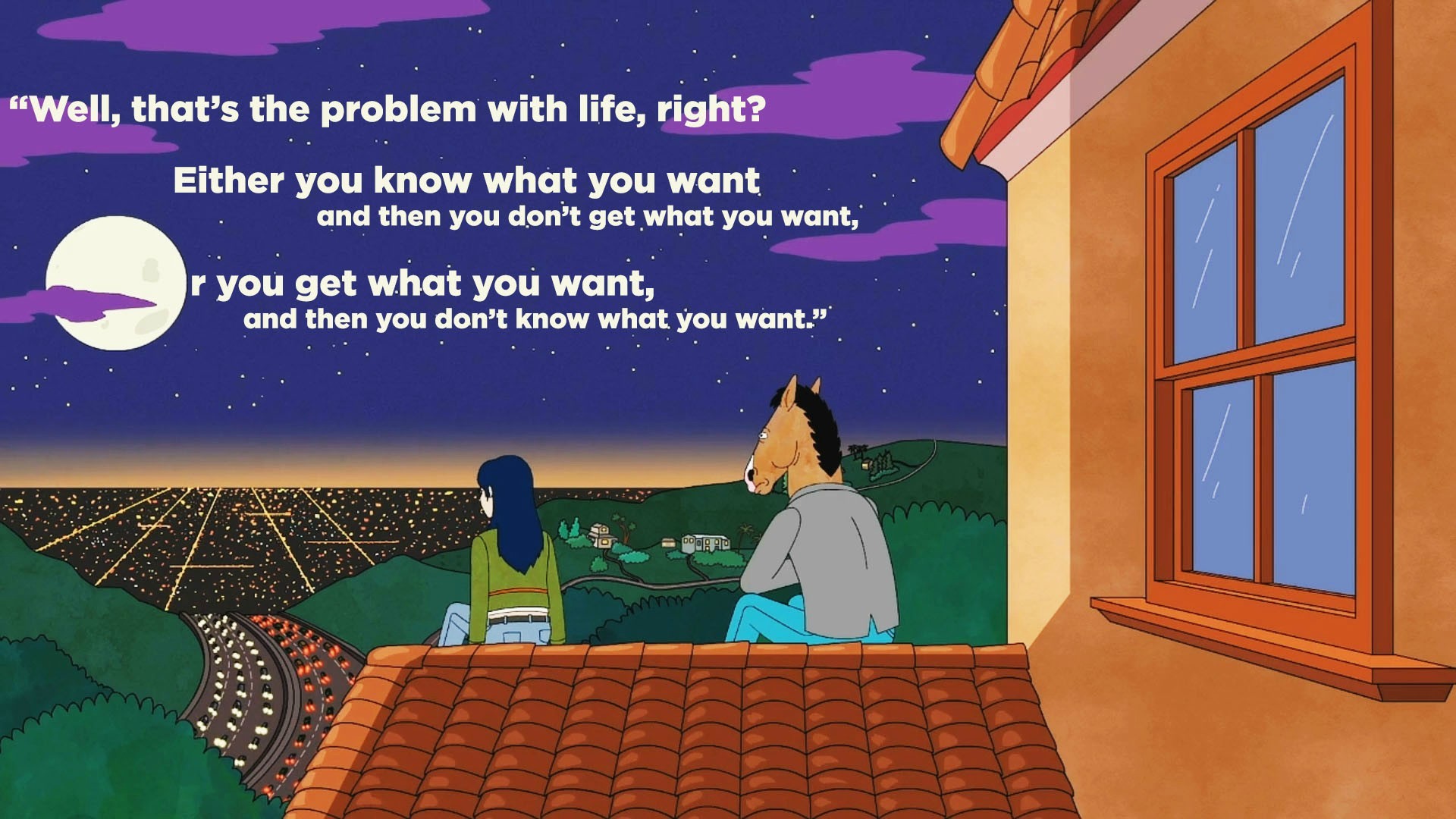 BoJack Horseman, Diane Nguyen, Citazione, Tetto, Notte, Full HD, sfondo desktop