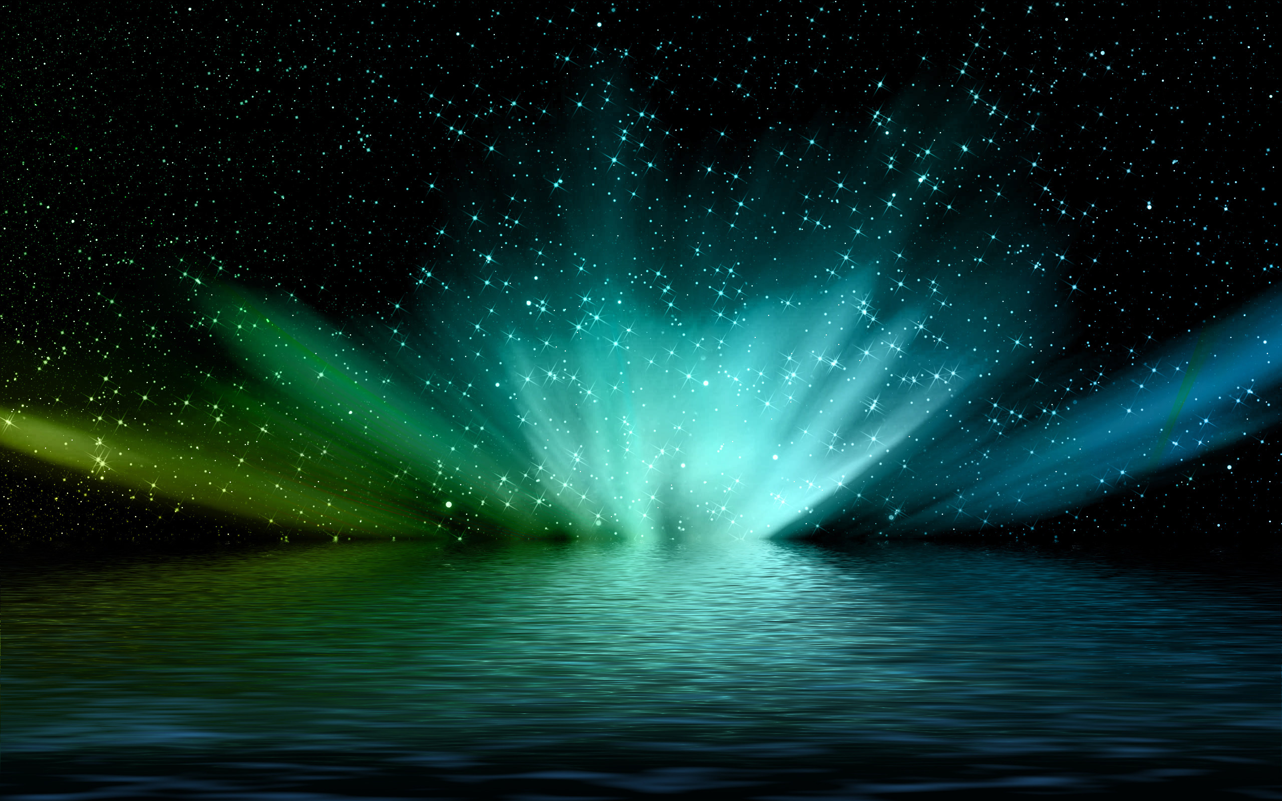 Aurora, Stelle, Arte digitale, Verde acqua, 2560x1600, sfondo per PC