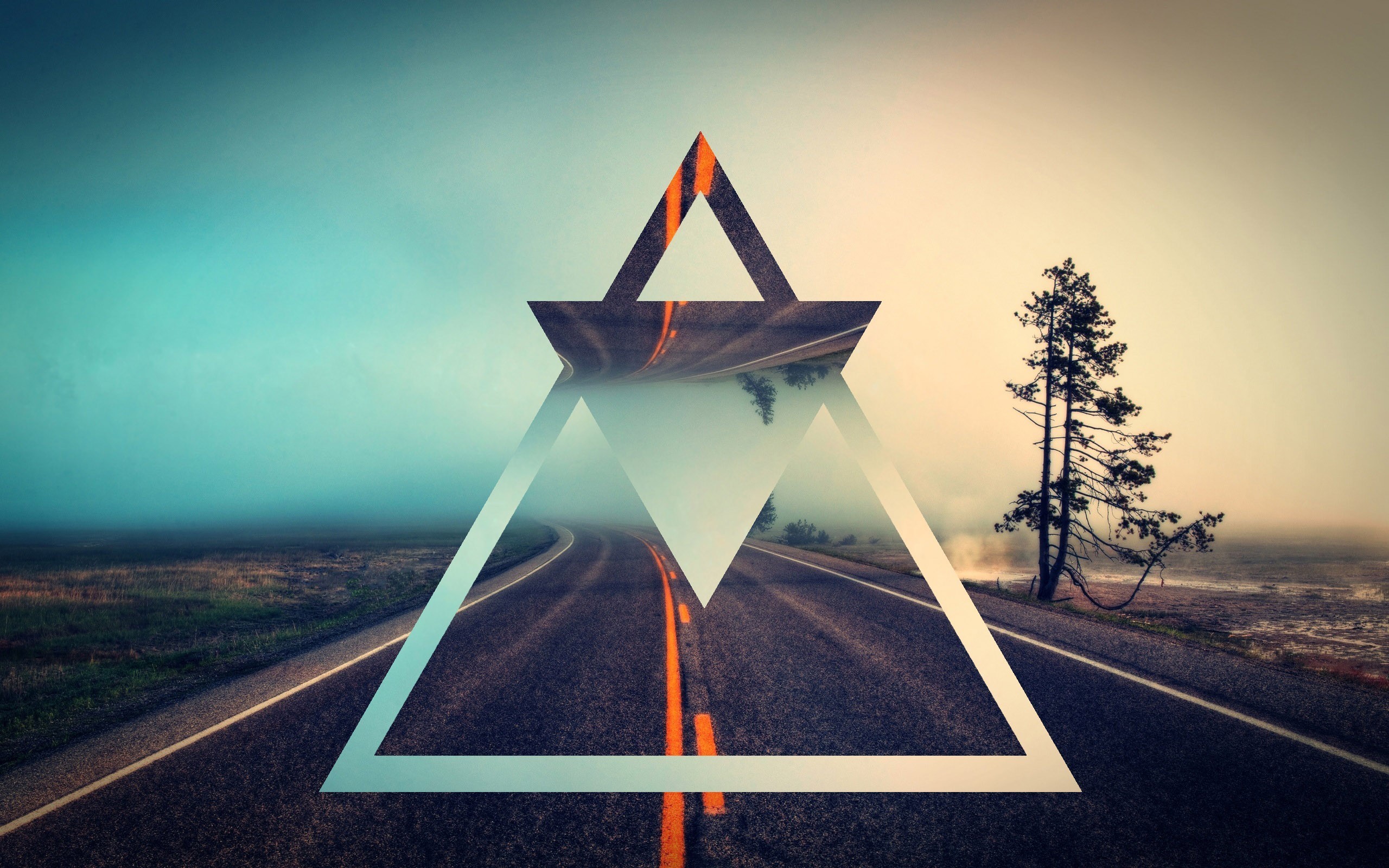 Triangoli, Strada, Albero, Geometrico, Vintage, 16:10 2K, sfondo widescreen