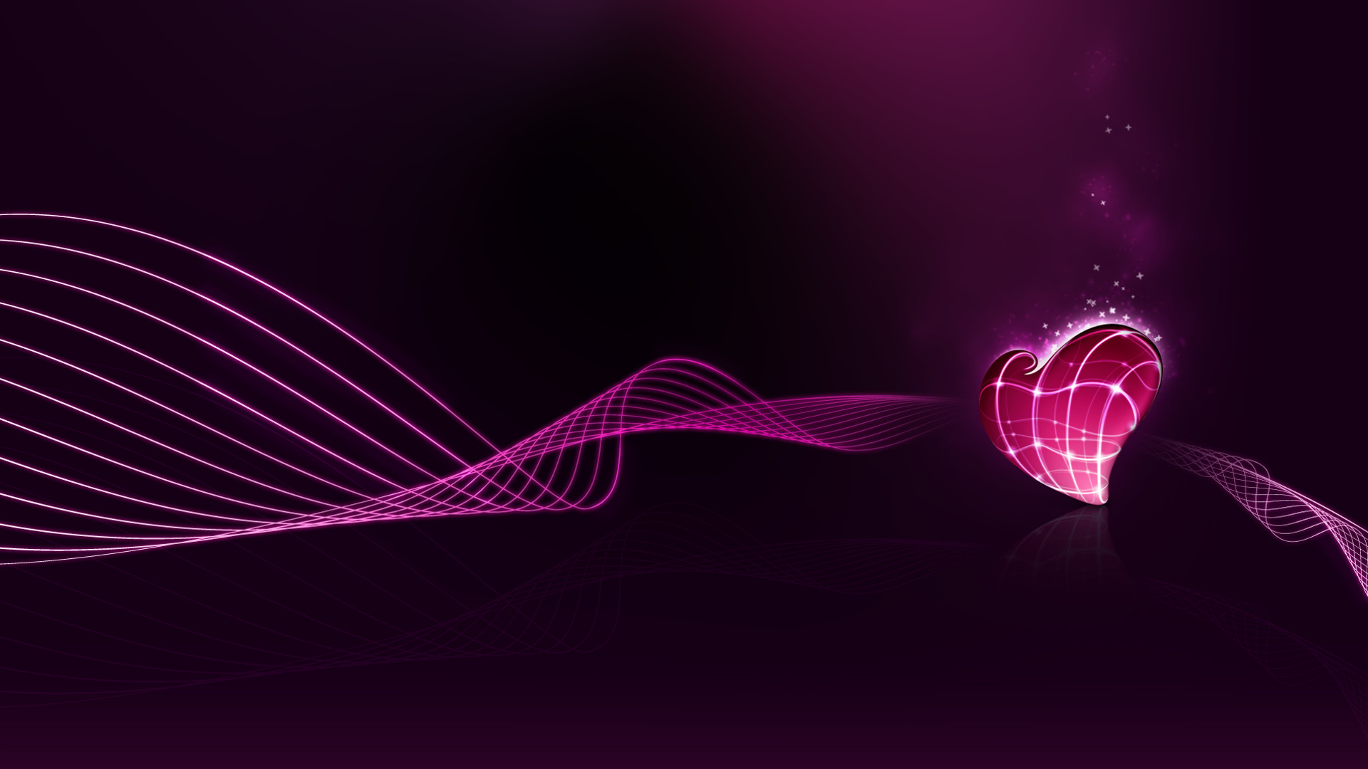 Cuore, Linee luminose, Viola, Sfondo scuro, Full HD, wallpaper per PC
