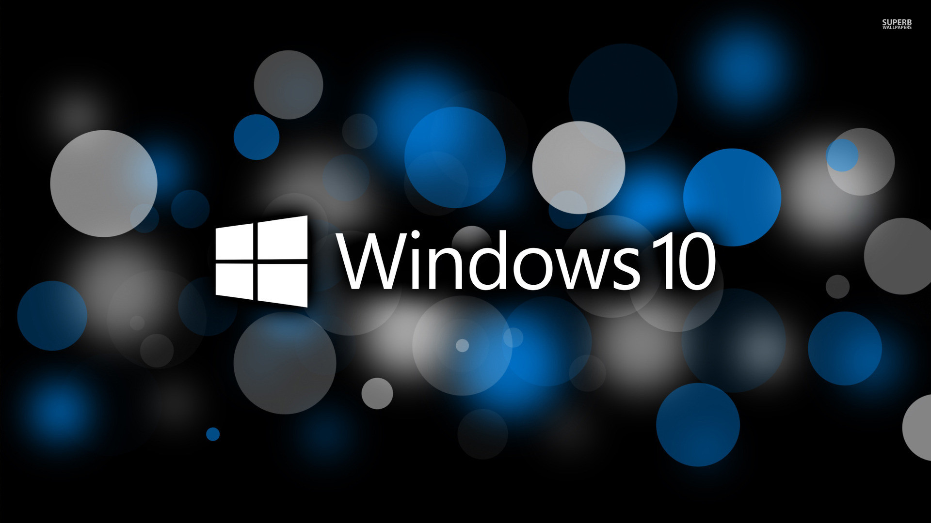 Windows 10, Logo Windows, Bokeh, Nero e blu, Full HD 1080p, sfondo desktop