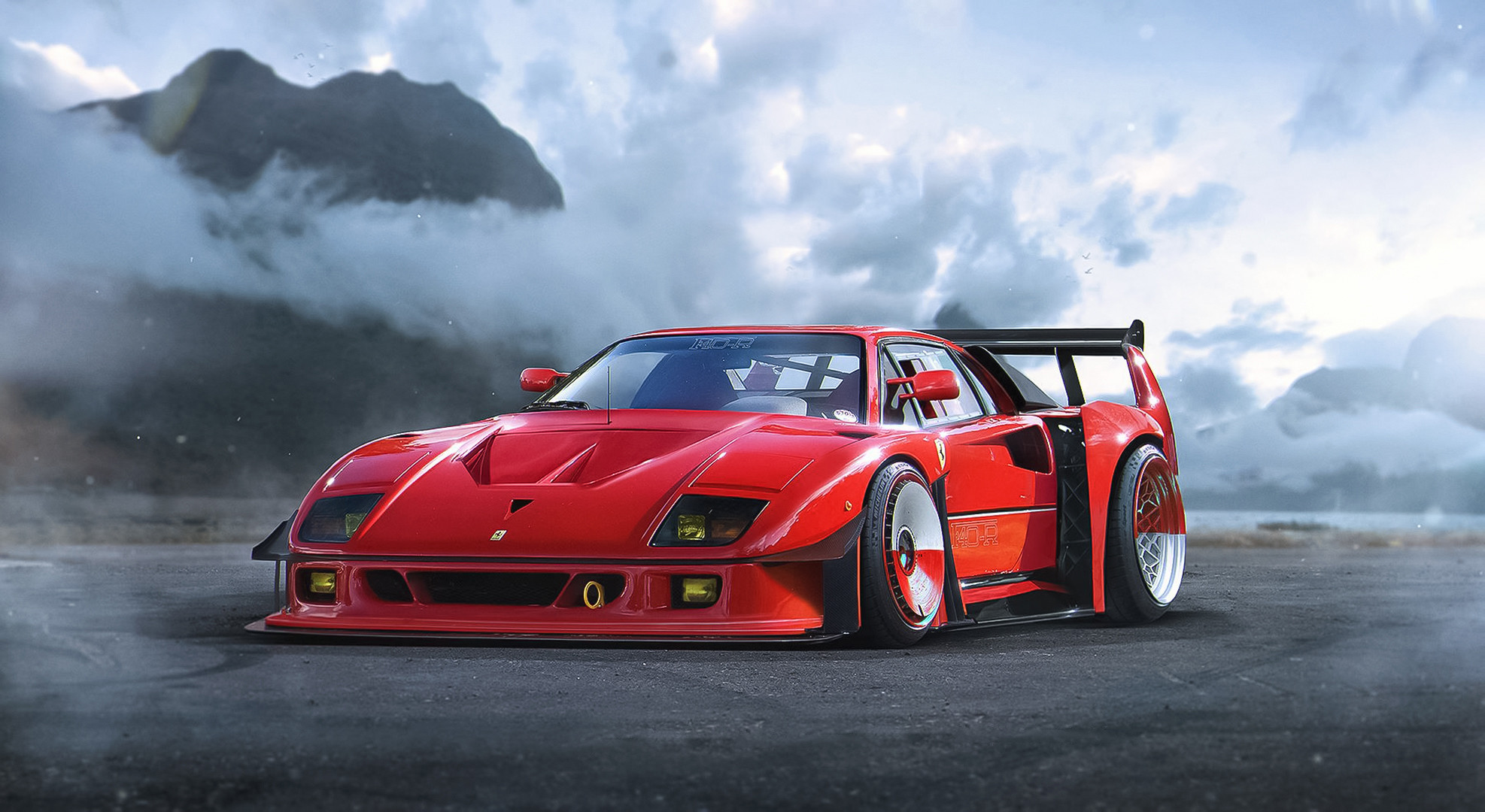 Ferrari F40, Ferrari, Widebody, Arte digitale, Full HD, sfondo per portatile