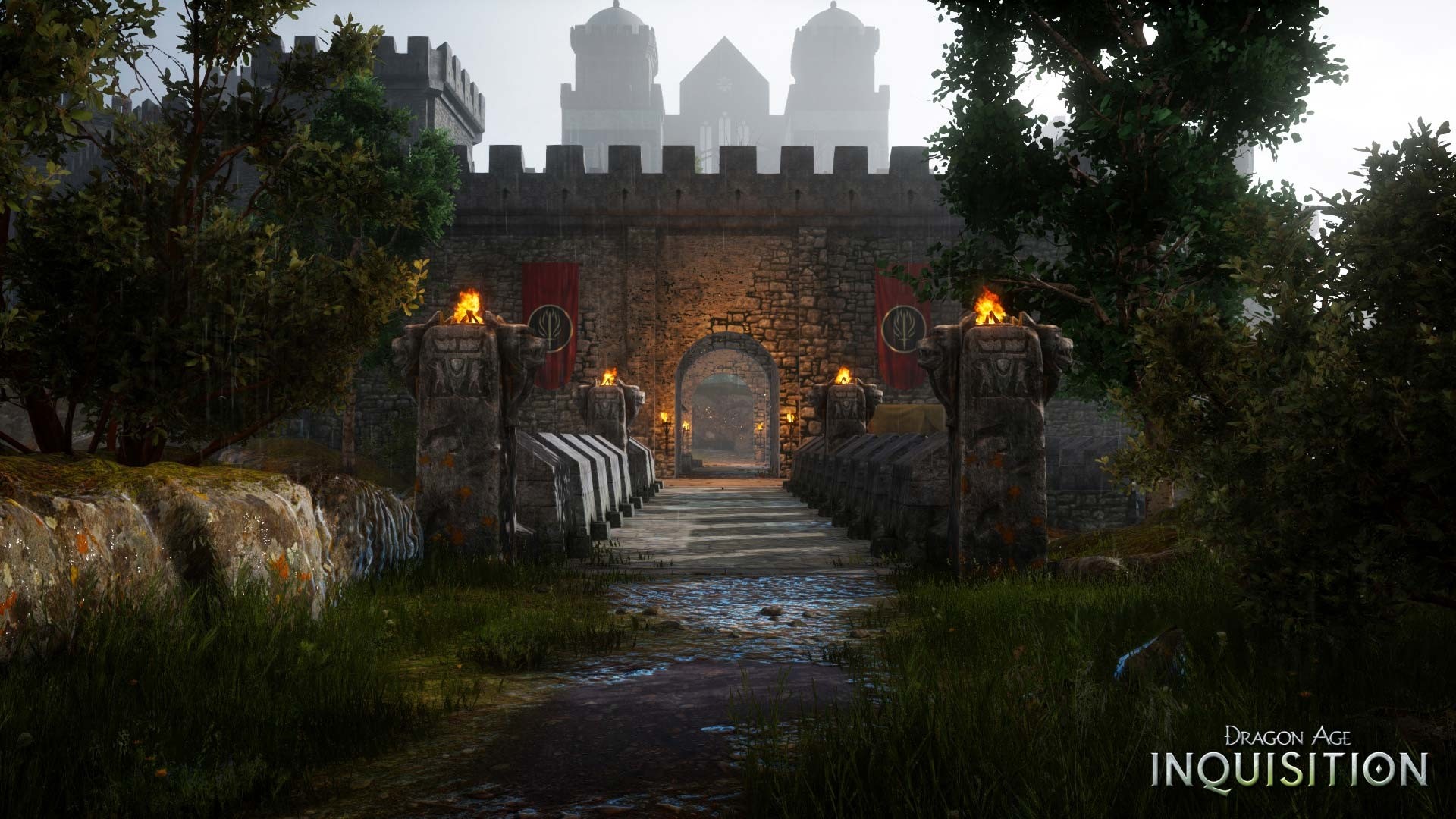Dragon Age: Inquisition, Fortezza, Portone, Torce, Full HD, sfondo desktop
