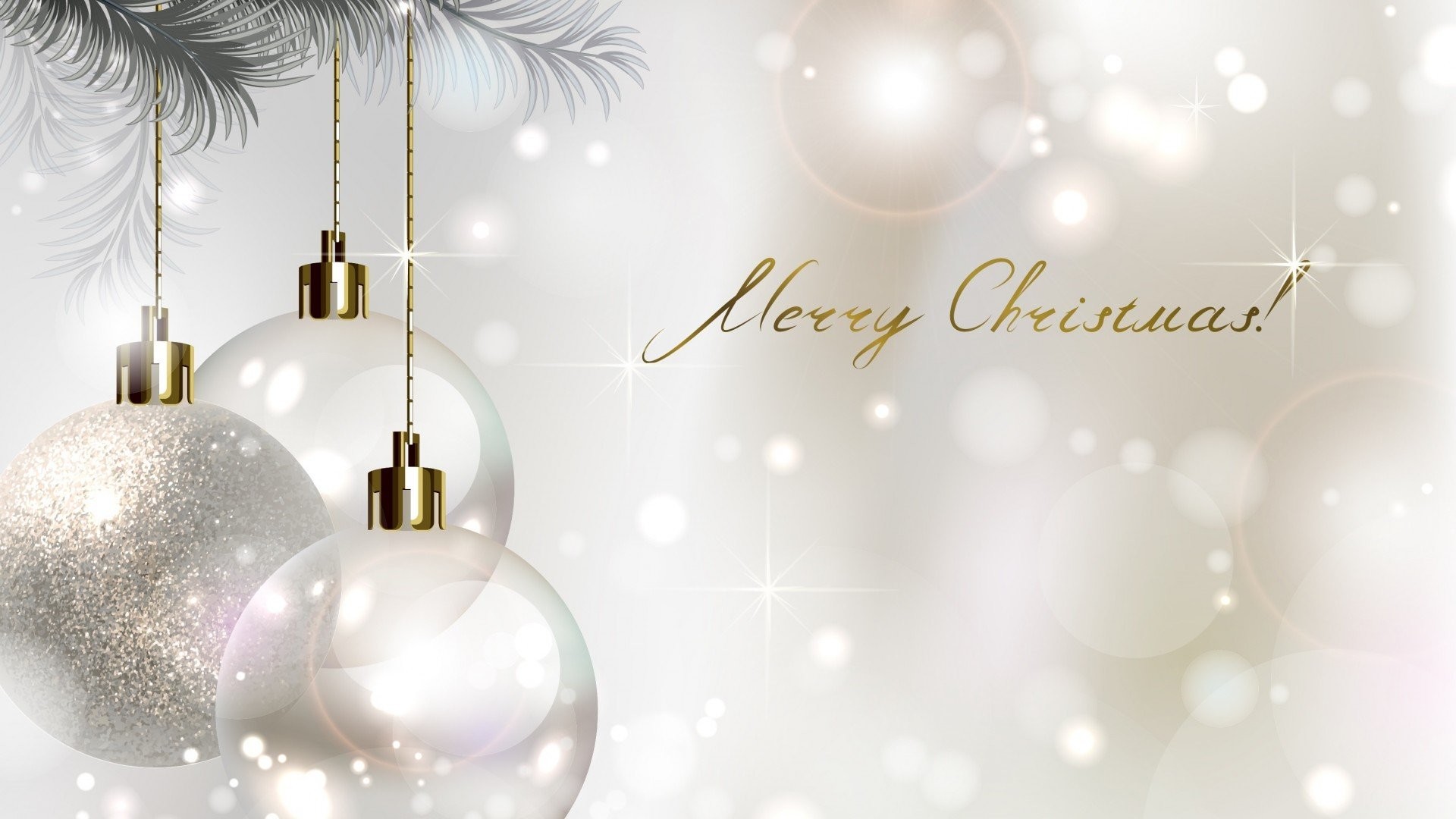 Buon Natale, Palline argentate, Bokeh, Bianco, Full HD, sfondo per PC