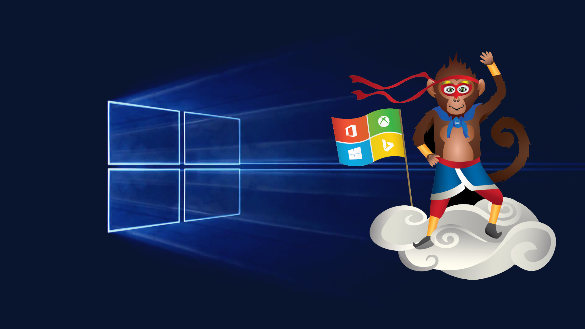 Windows 10, Logo Windows, Ninjacat, Scimmia, Nuvola, Full HD 1080p, sfondo desktop