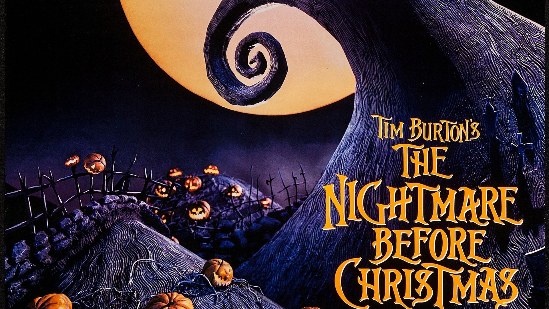 Nightmare Before Christmas, Tim Burton, Spiral Hill, Luna piena, Zucche, sfondo Full HD per PC