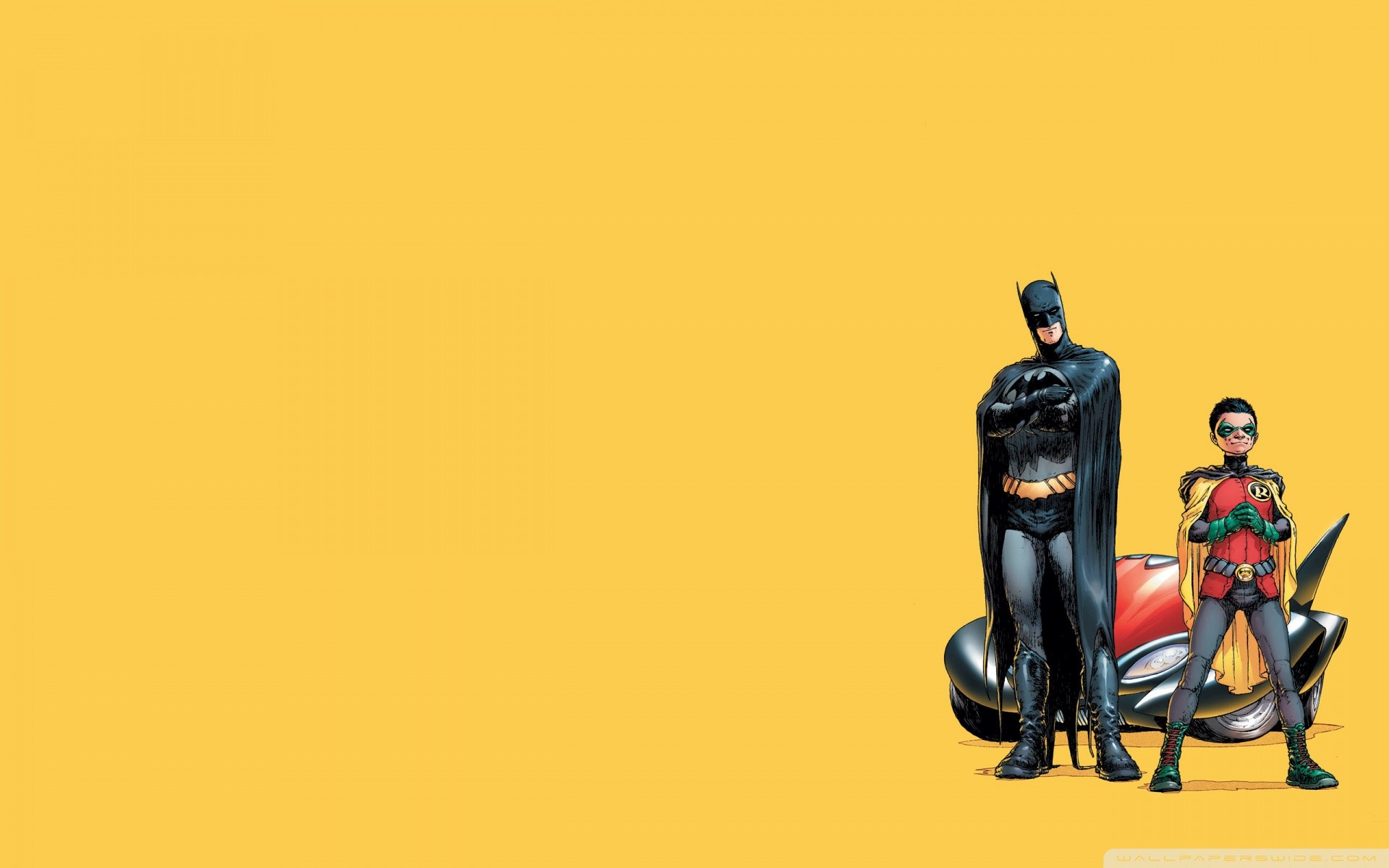 Batman, Robin, DC Comics, Sfondo giallo, 1920x1200, wallpaper desktop