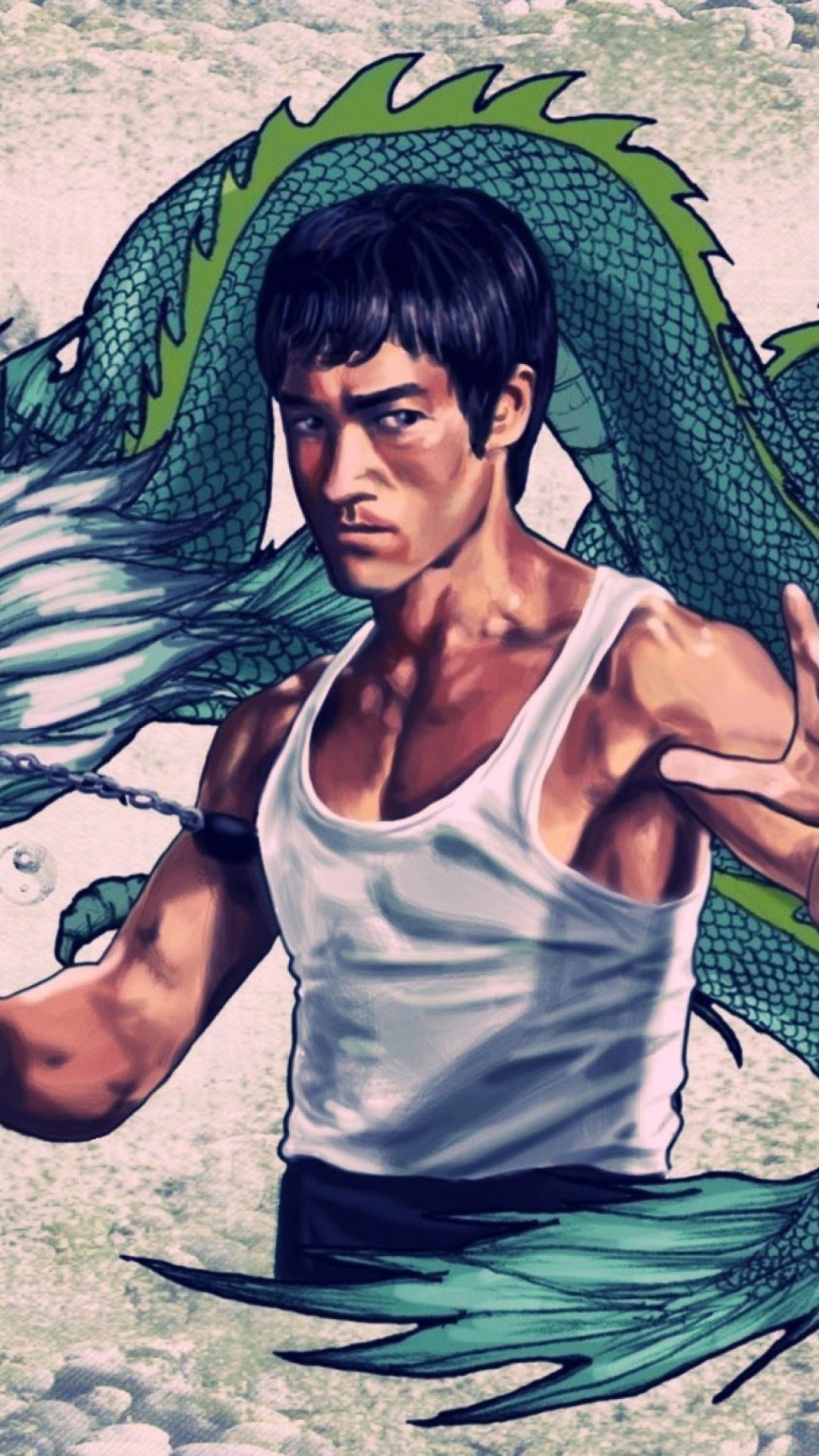 Bruce Lee, Drago, Canottiera, Illustrazione, Full HD, sfondo per smartphone
