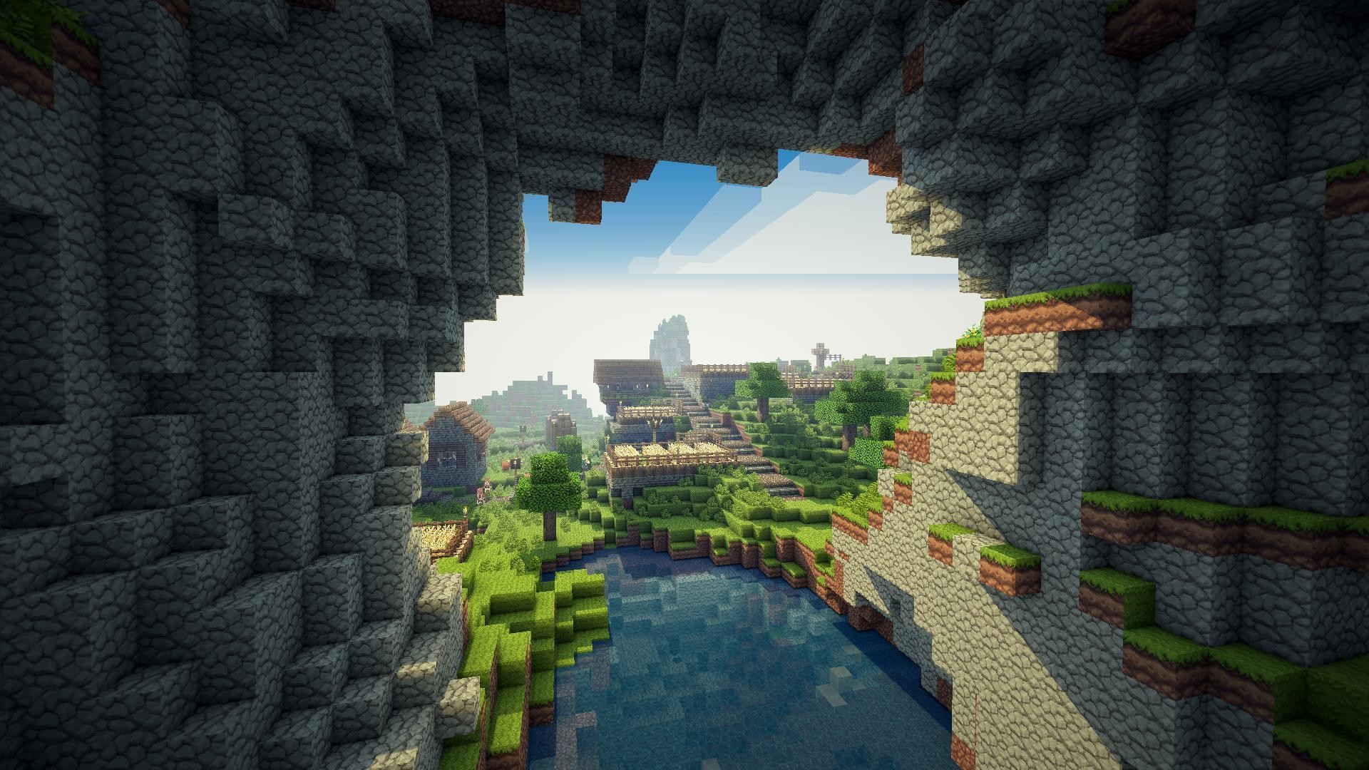 Minecraft, Caverna, Fiume, Paesaggio, Full HD, sfondo per PC e portatile