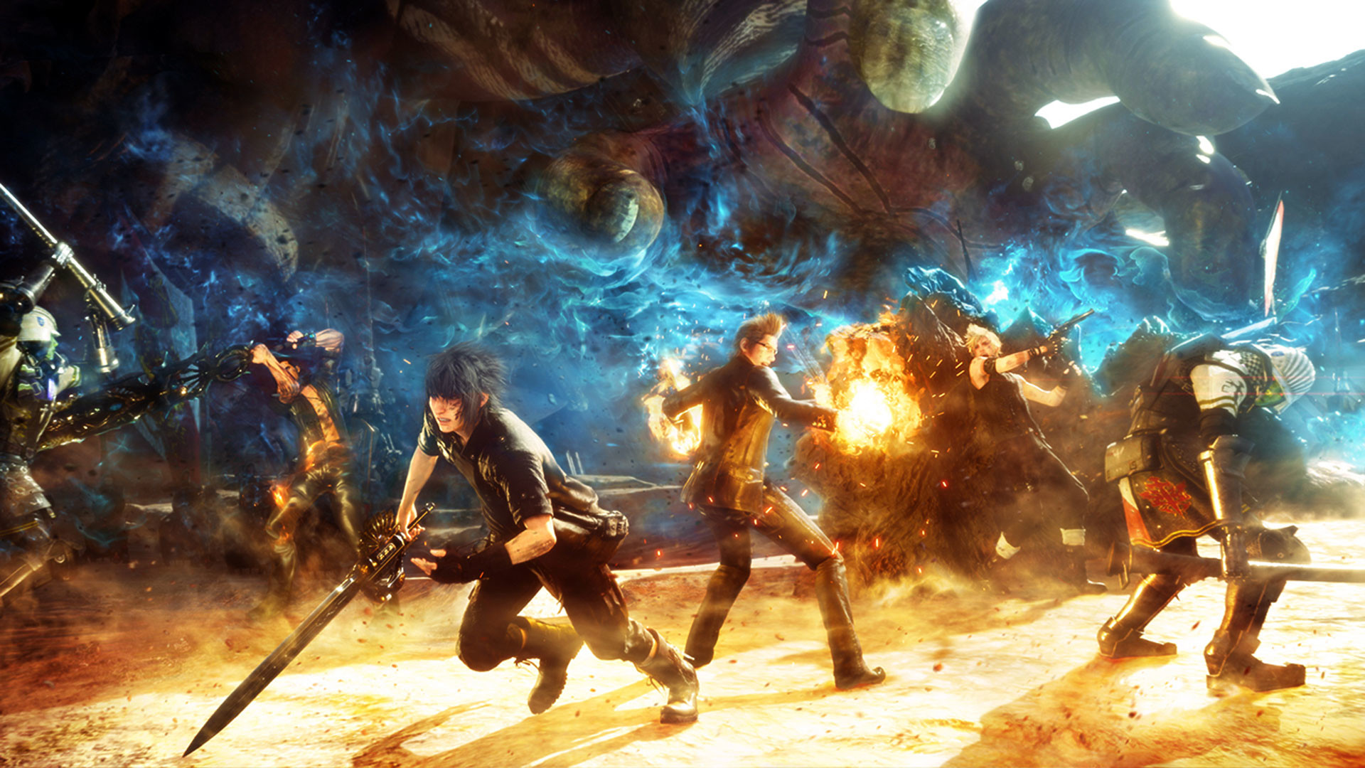 Noctis Lucis Caelum, Gladiolus Amicitia, Prompto Argentum, Ignis Scientia, Final Fantasy XV, Battaglia, sfondo per PC