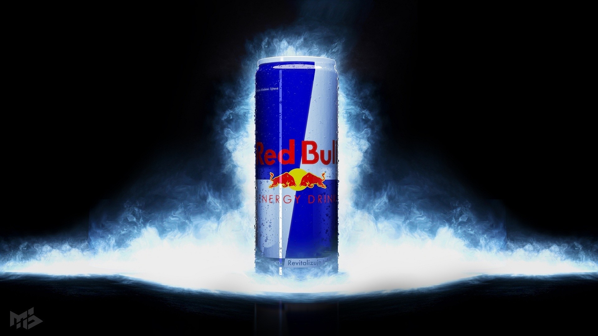 Lattina Red Bull, Red Bull, Energy drink, Sfondo nero, 1920x1080, wallpaper desktop