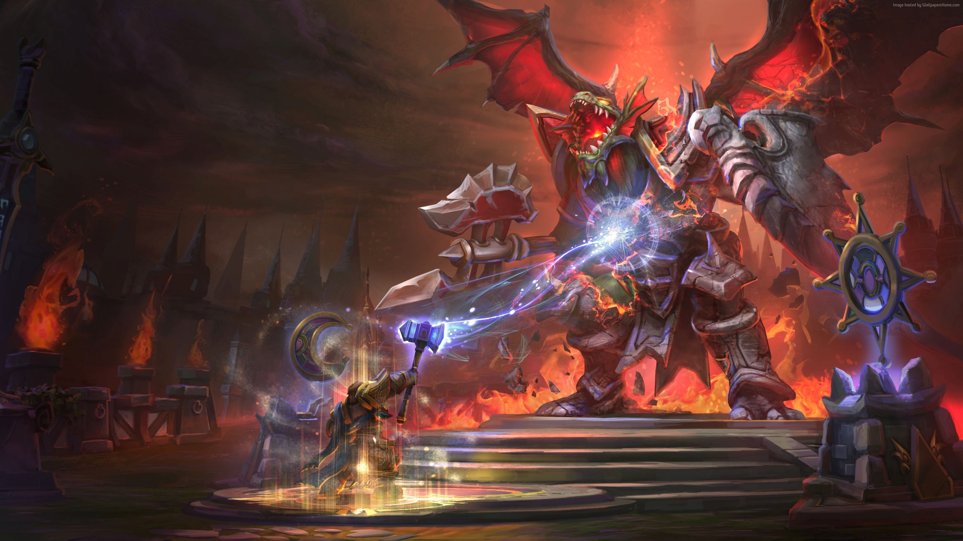 Heroes of the Storm, Deathwing, Fuoco, Battaglia, Fantasy, 2K, sfondo desktop