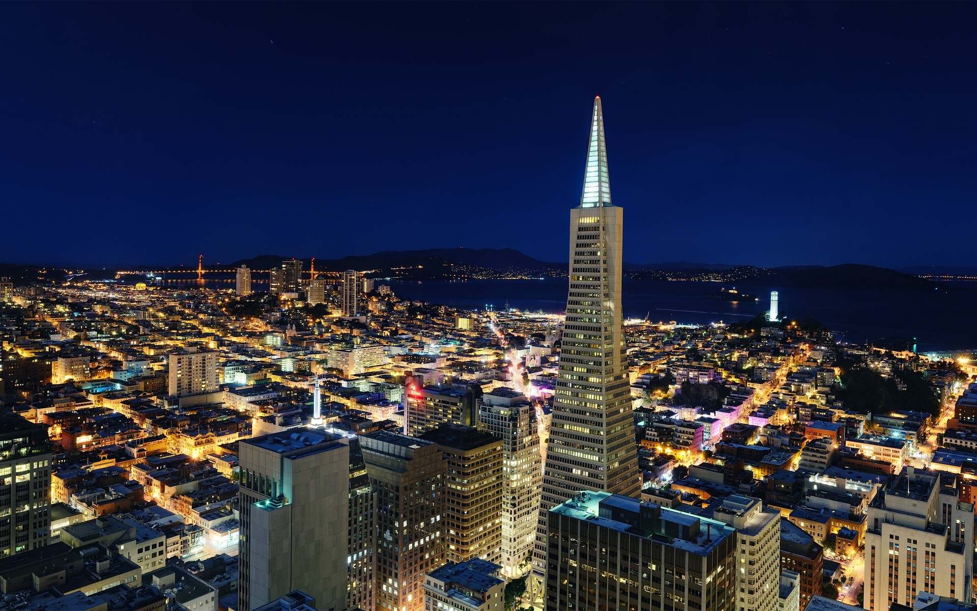Transamerica Pyramid, San Francisco, Notte, Vista aerea, 1920x1200, immagine di sfondo
