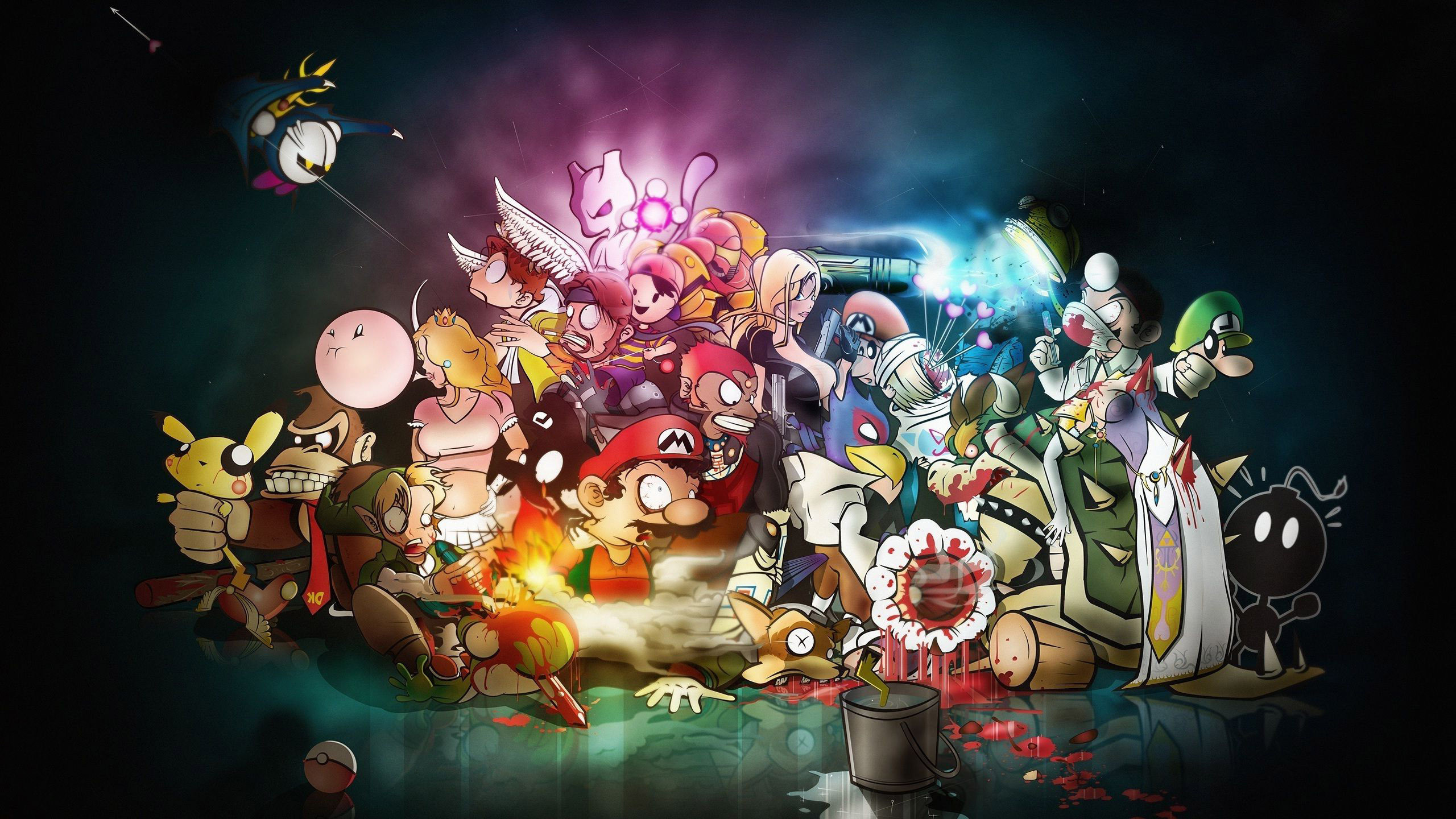 Super Smash Bros., Mario, Kirby, Pikachu, Nintendo, Personaggi, 2K 1440p, sfondo desktop