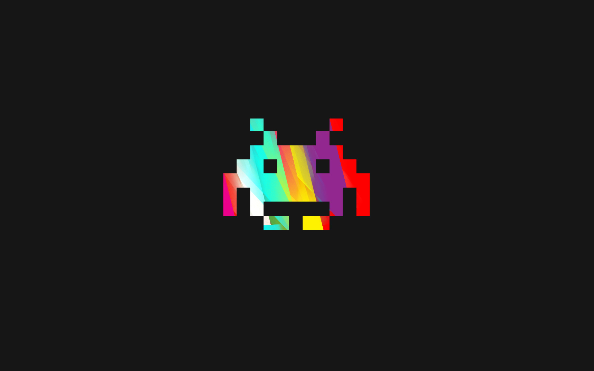 Space Invaders, Alieno pixel, Arcobaleno, Sfondo nero, Full HD, wallpaper per PC