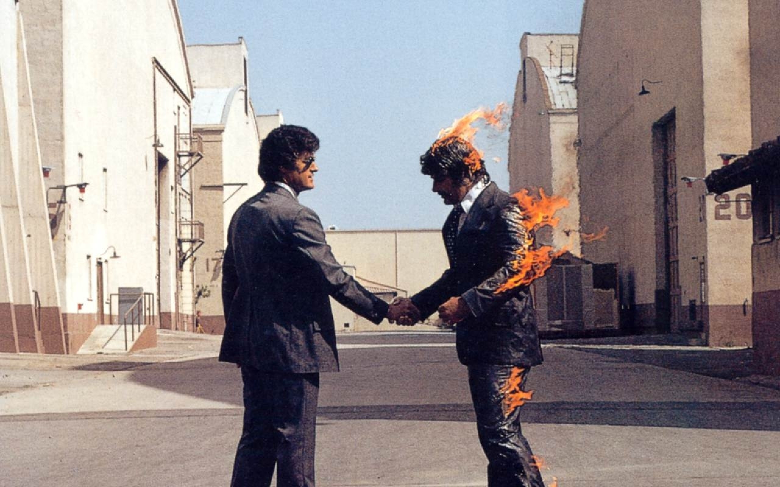 Wish You Were Here, Pink Floyd, Uomo in fiamme, Stretta di mano, Copertina, sfondo Windows 11