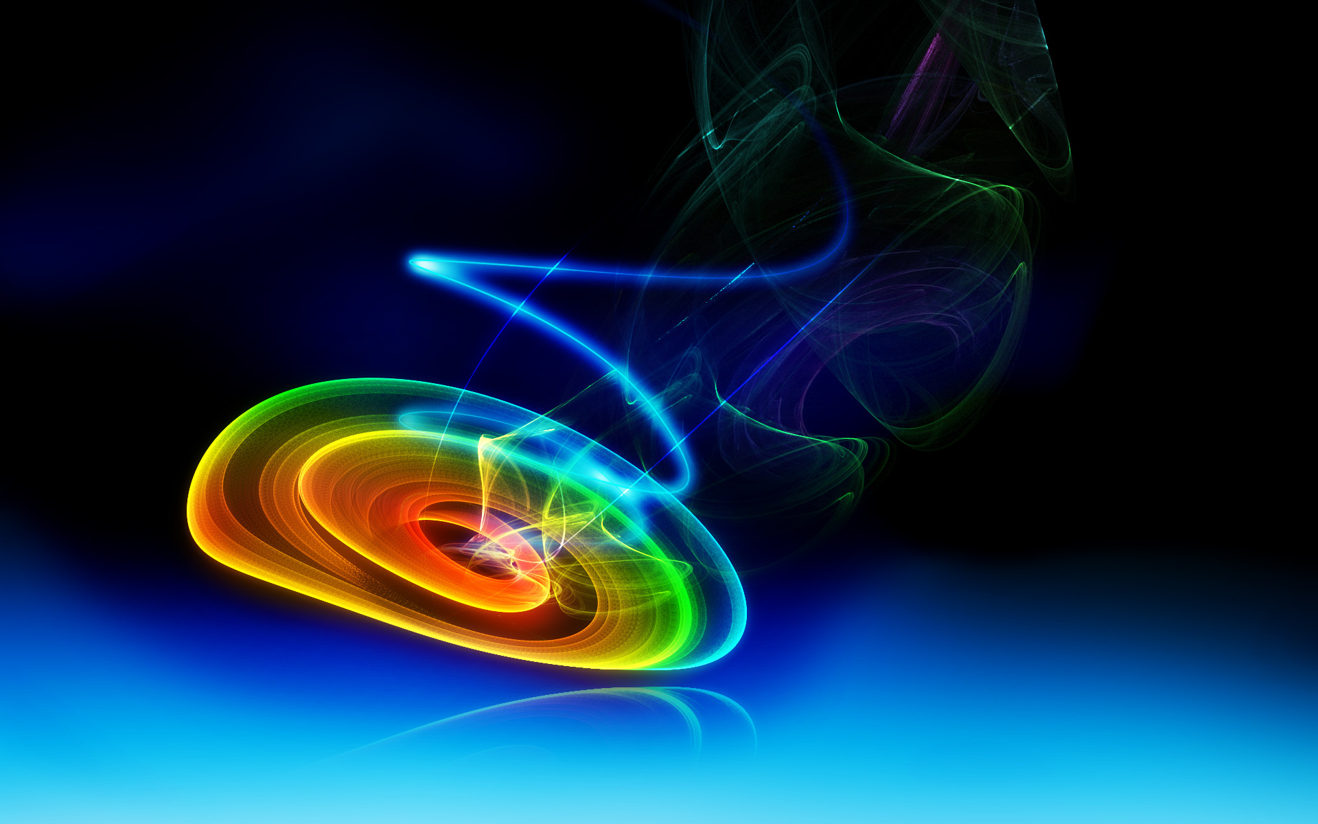 Spirale luminosa, Arcobaleno, Fumo, Sfondo nero, Full HD, wallpaper per computer
