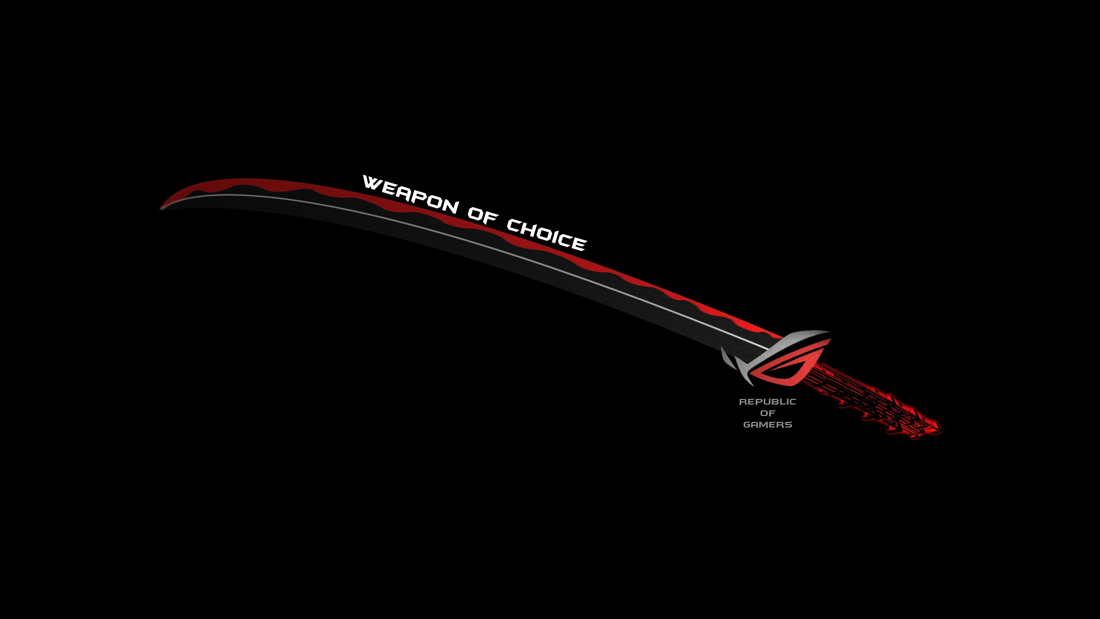 ASUS ROG, Republic of Gamers, Weapon of Choice, Katana, Sfondo nero, 4K Ultra HD