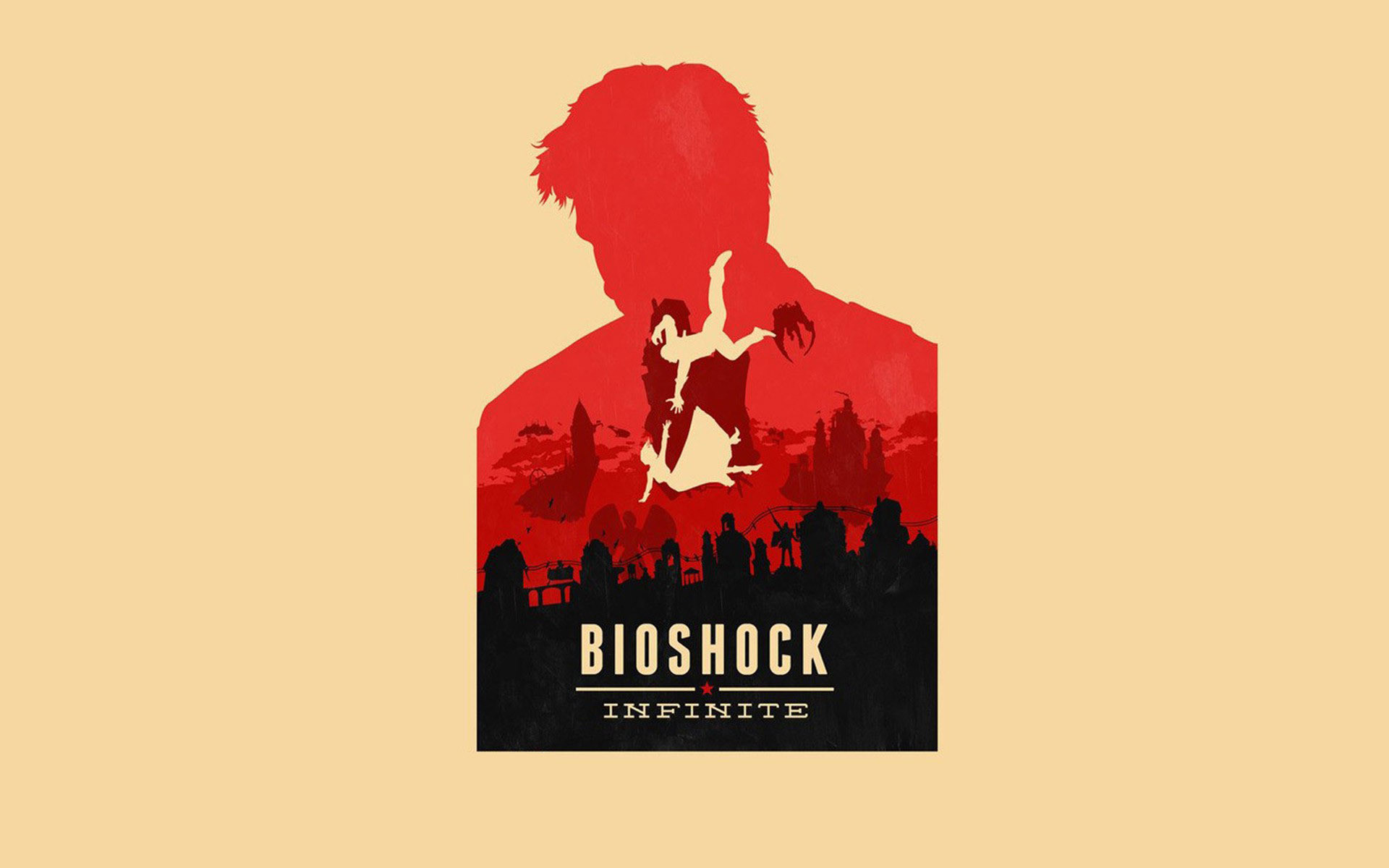 Booker DeWitt, BioShock Infinite, Silhouette, Minimalismo, Full HD, wallpaper per computer