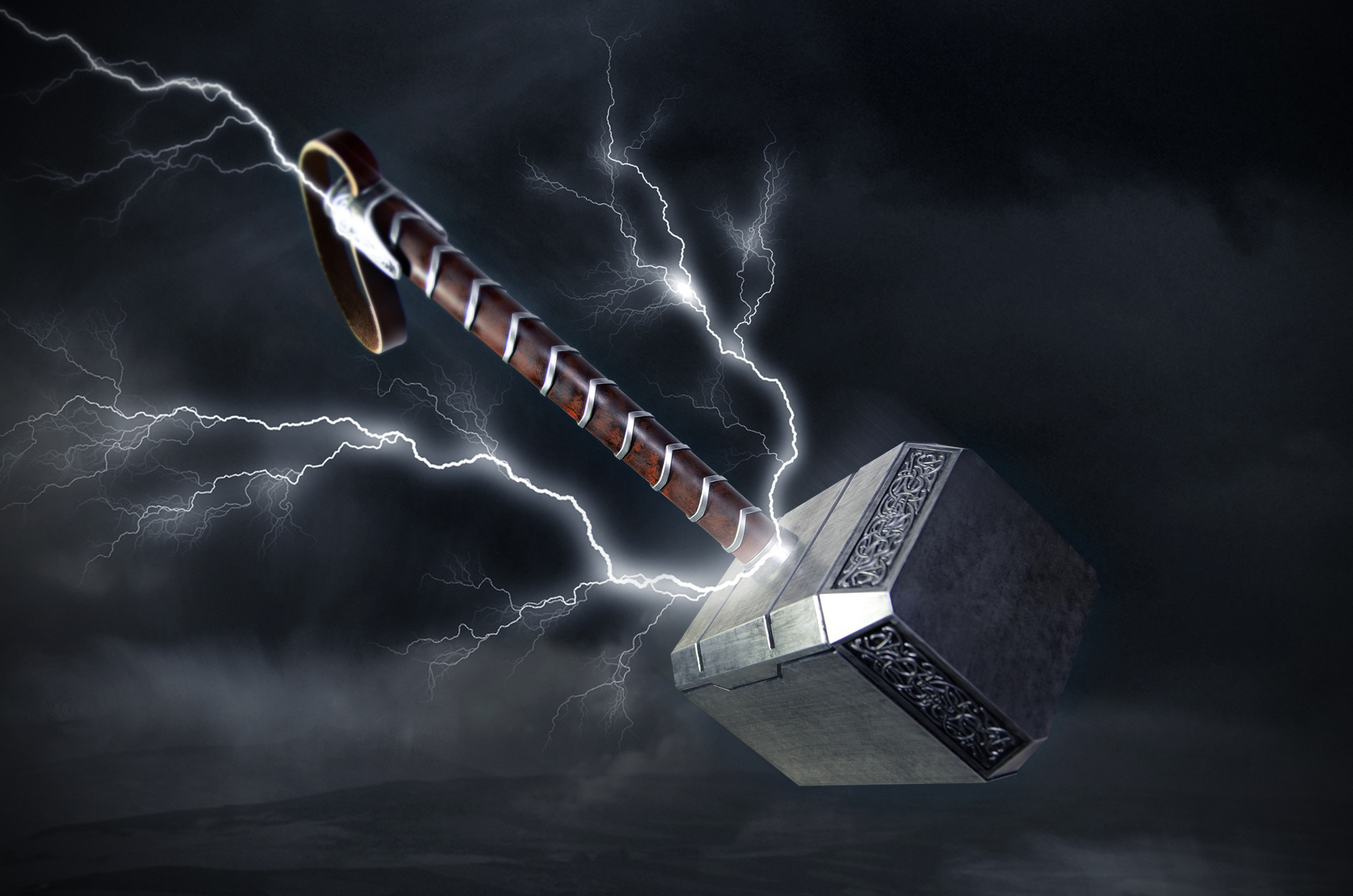 Mjolnir, Thor, Martello, Fulmini, Cielo tempestoso, Full HD, sfondo per PC