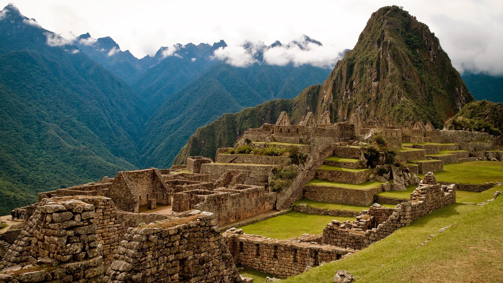 Machu Picchu, Huayna Picchu, Perù, Muri di pietra, Terrazzamenti, sfondo 16:9 Full HD