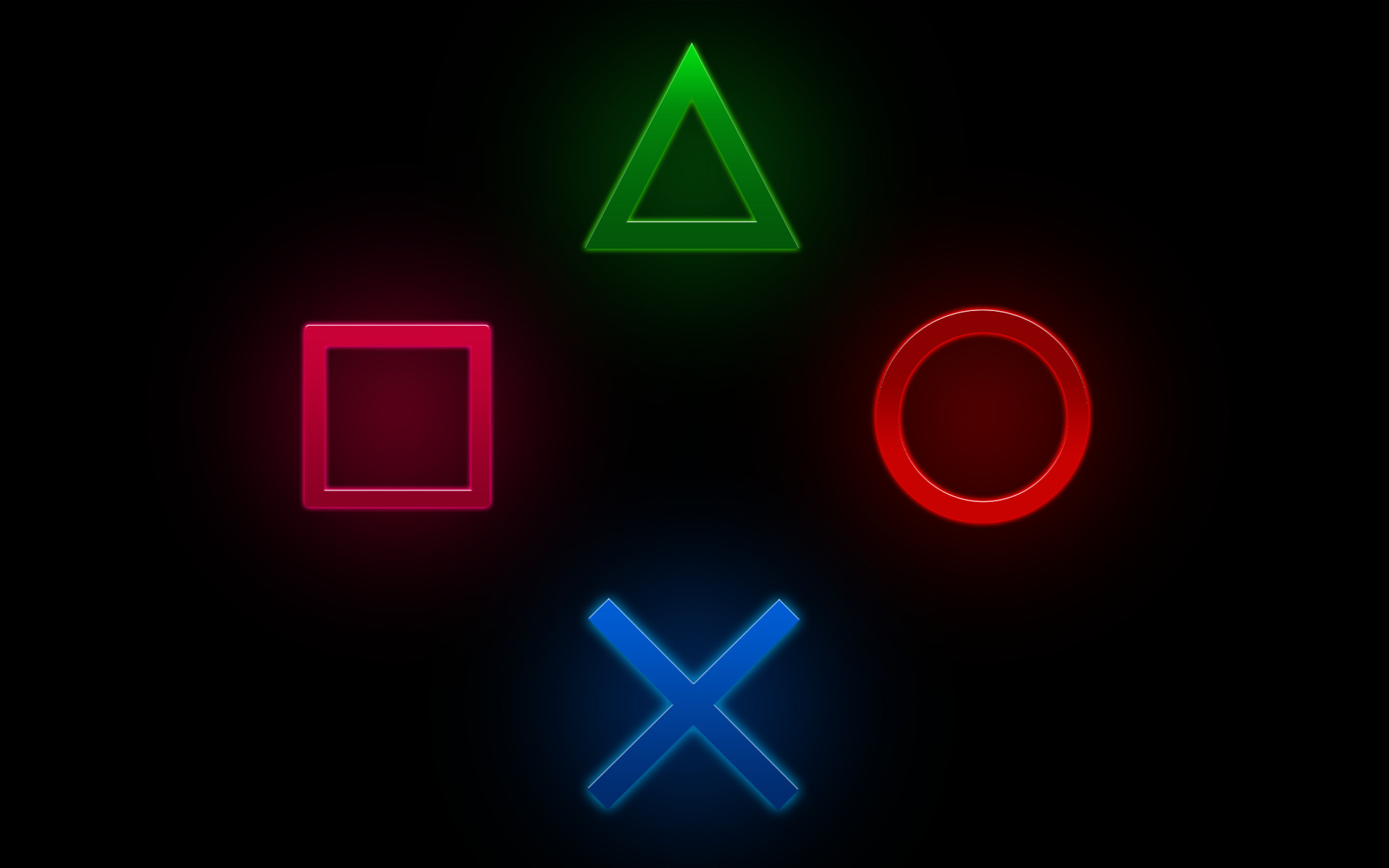PlayStation, Simboli PlayStation, Neon, Sfondo nero, 16:10 Full HD, wallpaper widescreen