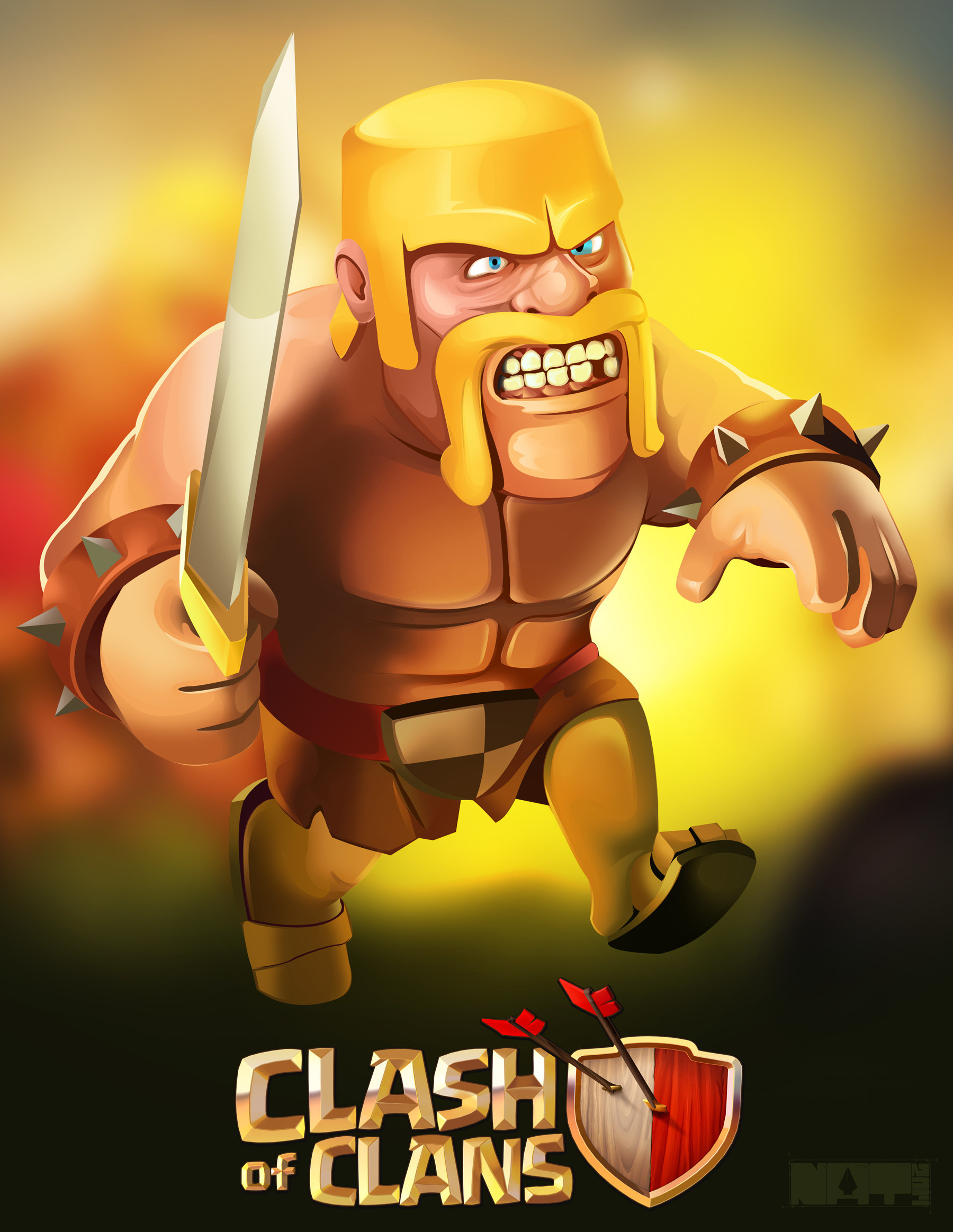 Barbaro, Clash of Clans, Spada, Rendering 3D, QHD+, schermata di blocco iPad