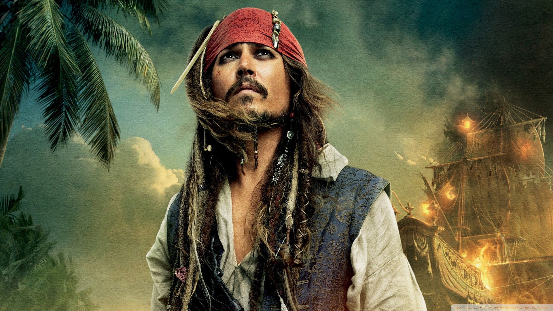 Jack Sparrow, Johnny Depp, Pirati dei Caraibi, Palme, Full HD 1080p, sfondo desktop
