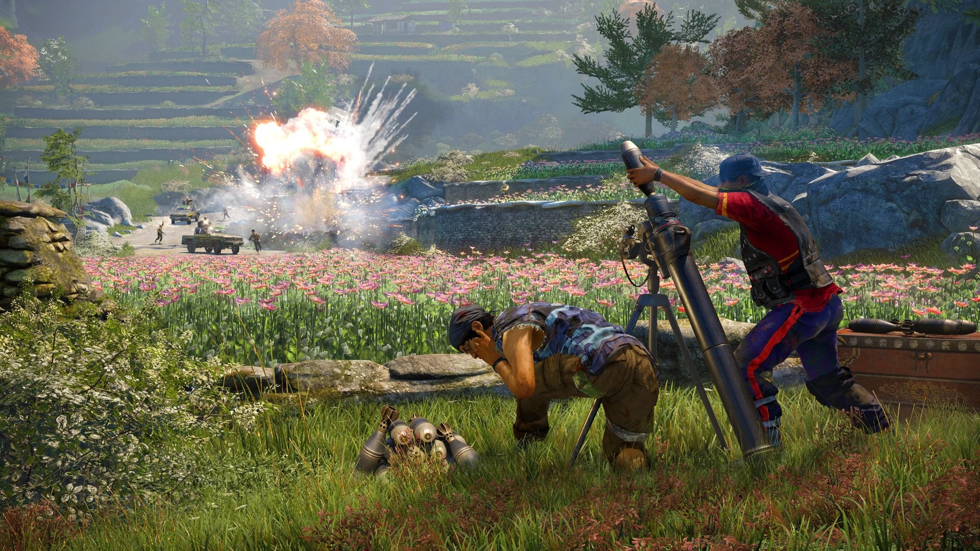 Far Cry 4, Mortaio, Esplosione, Combattimento, 16:9 Full HD, sfondo widescreen