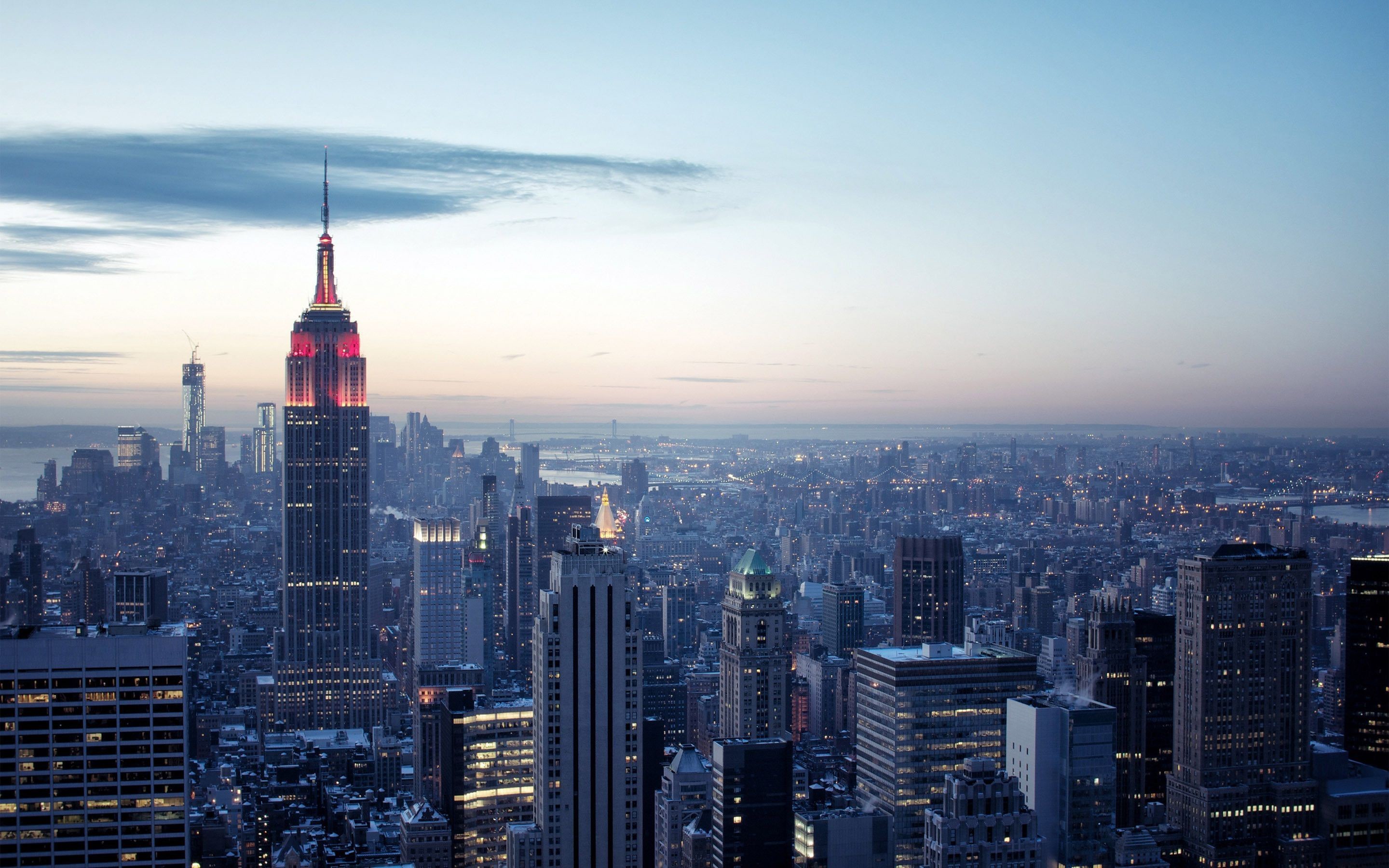 Empire State Building, Manhattan, Crepuscolo, Skyline, 2880x1800, sfondo MacBook Pro