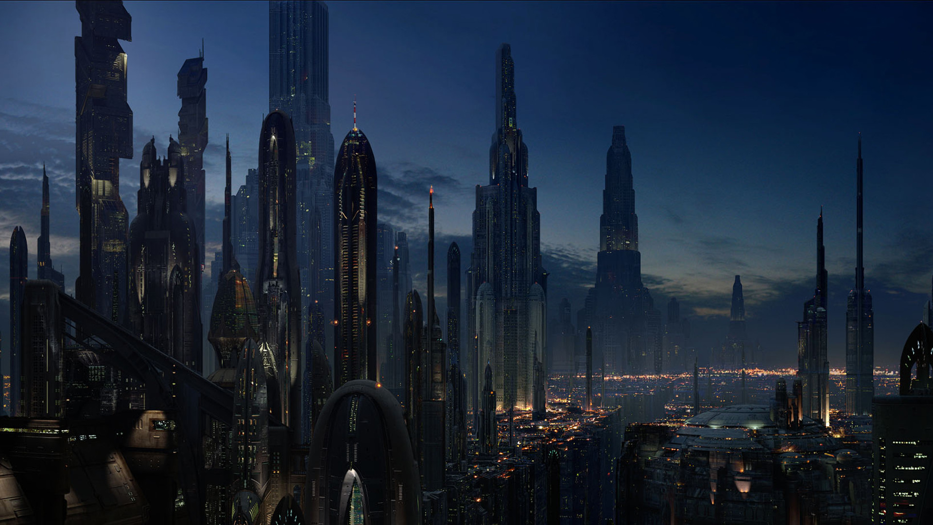 Città futuristica, Grattacieli, Notte, Fantascienza, Skyline, Full HD, sfondo Windows 11