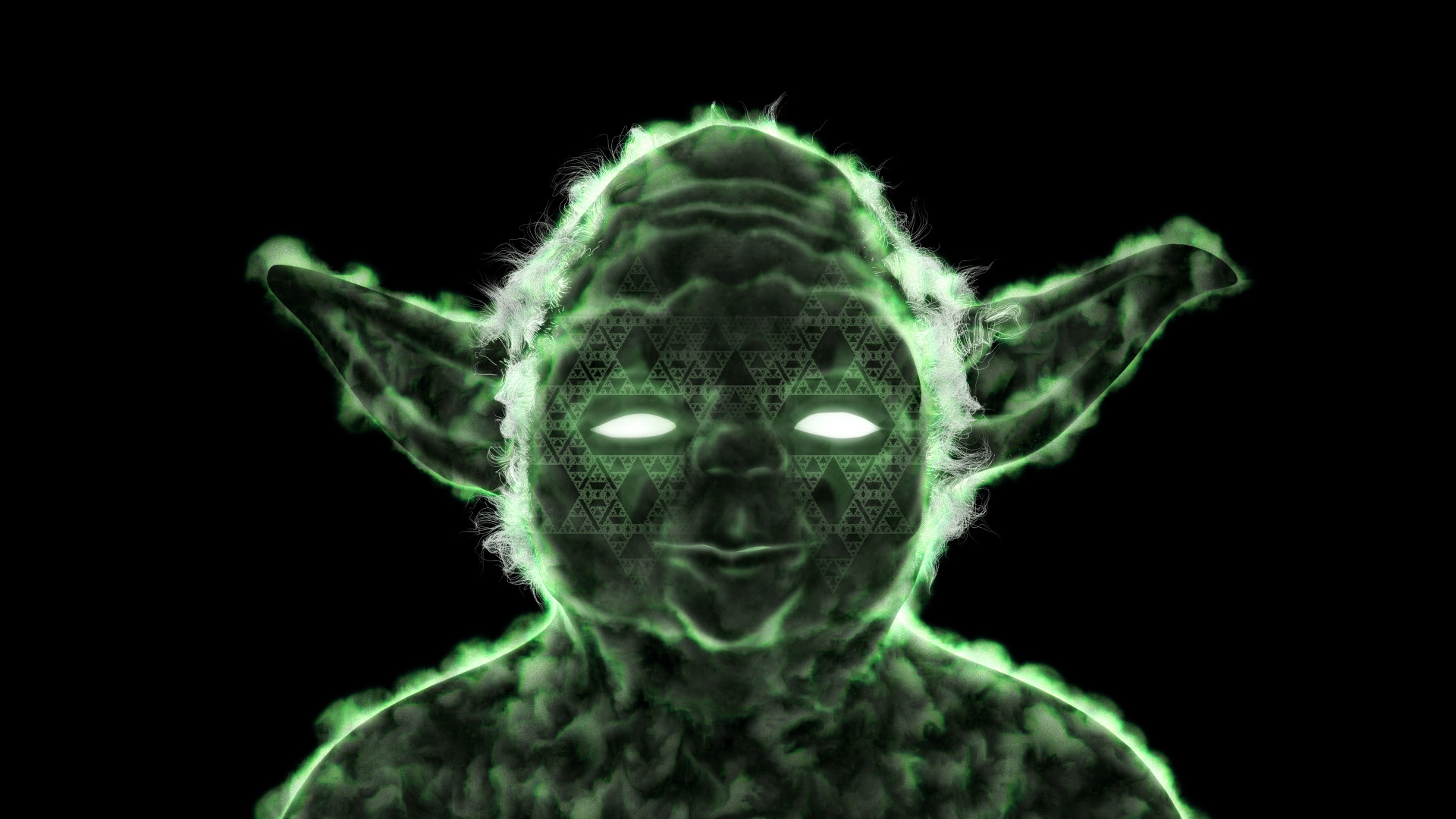 Yoda, Contorni luminosi, Verde, Sfondo nero, 1920x1080, wallpaper desktop