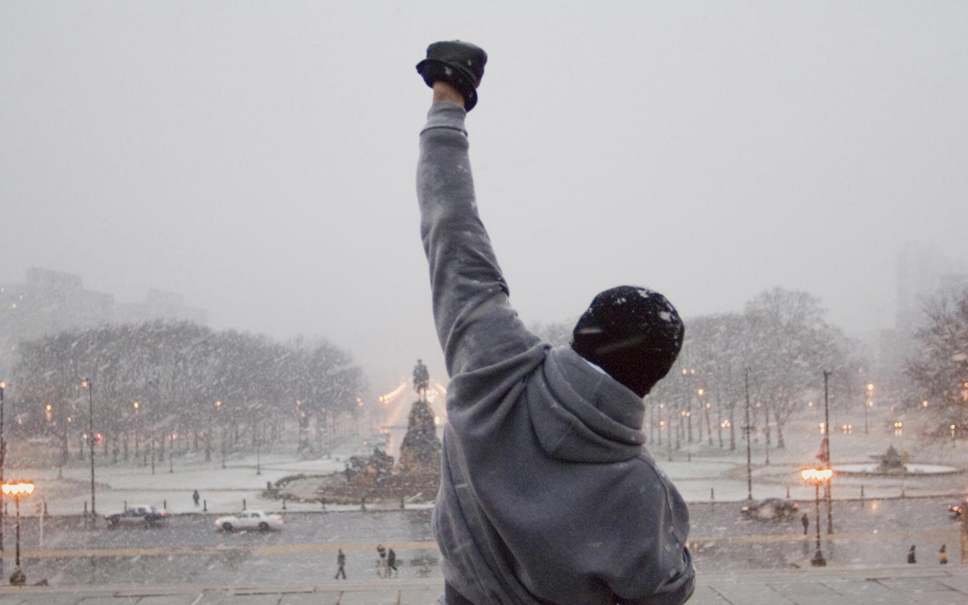 Rocky Balboa, Sylvester Stallone, Rocky Steps, Filadelfia, Neve, sfondo desktop 1920x1200